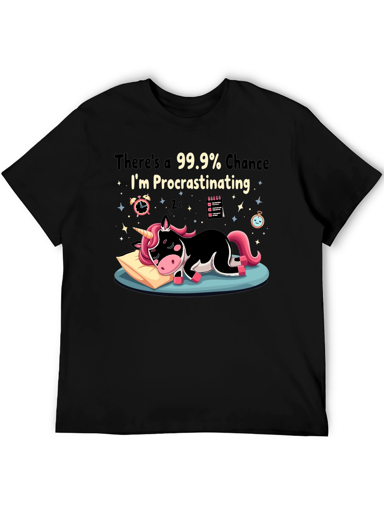 Black Procrastinating Unicorn Graphic Tee view 5