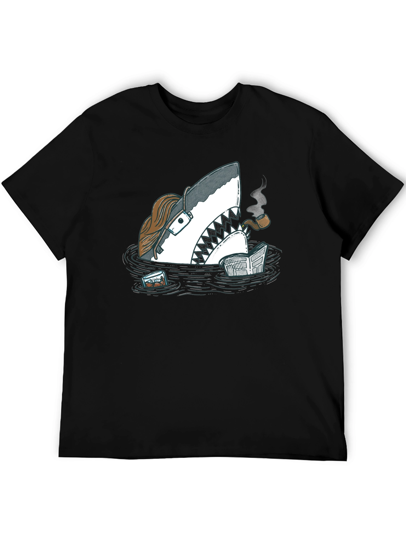 Black Intellectual Shark T-Shirt - Unique Graphic Tee view 5