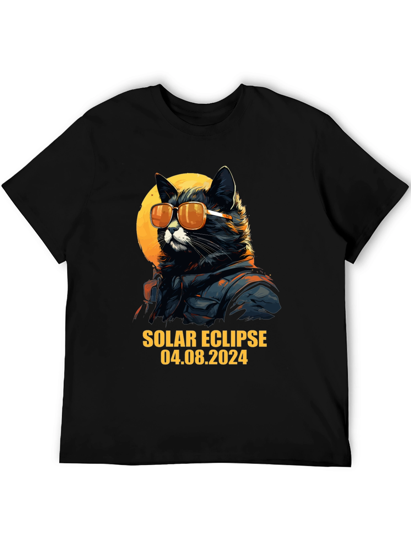 Black Solar Eclipse 2024 Cat T-Shirt view 5