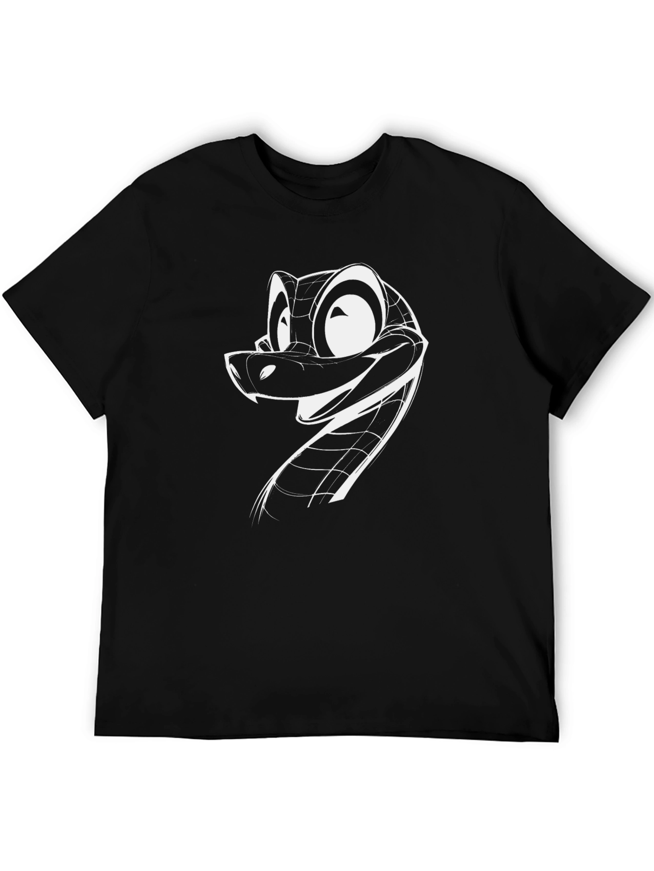 Black Cool Snake Cartoon Graphic Black T-Shirt view 5