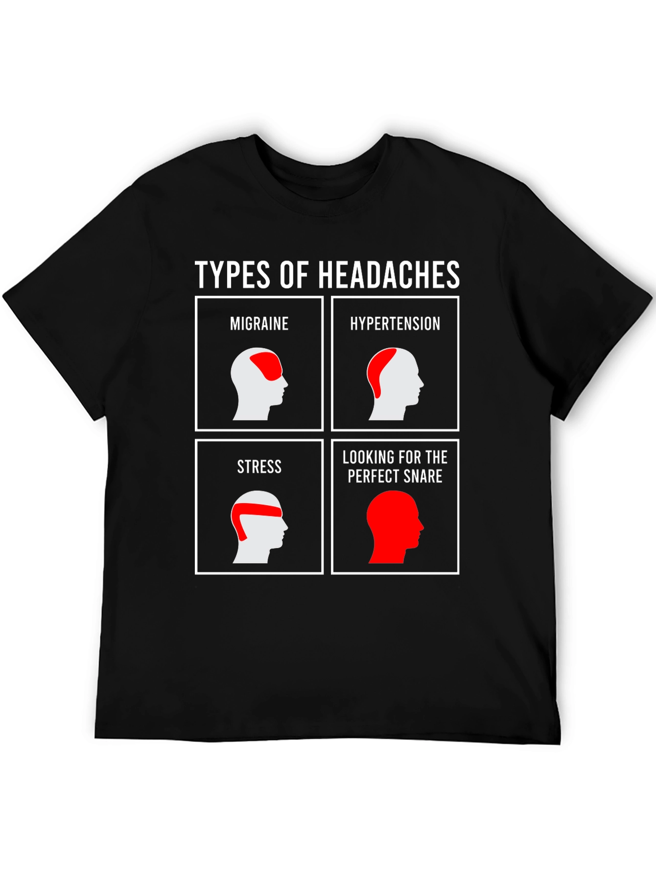 Black Types of Headaches Funny T-Shirt view 5