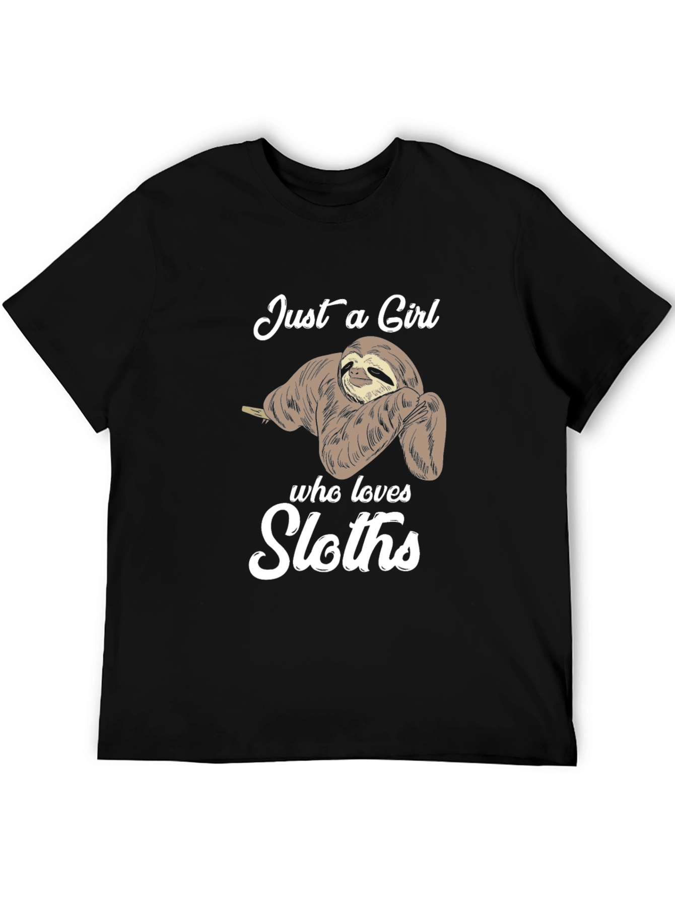 Black Just a Girl Who Loves Sloths Graphic T-Shirt view 5
