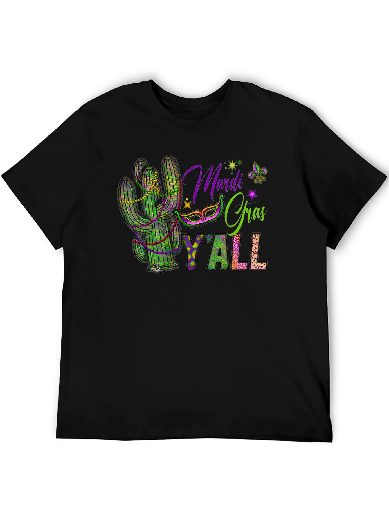 Black Mardi Gras Y'all Cactus T-Shirt view 5