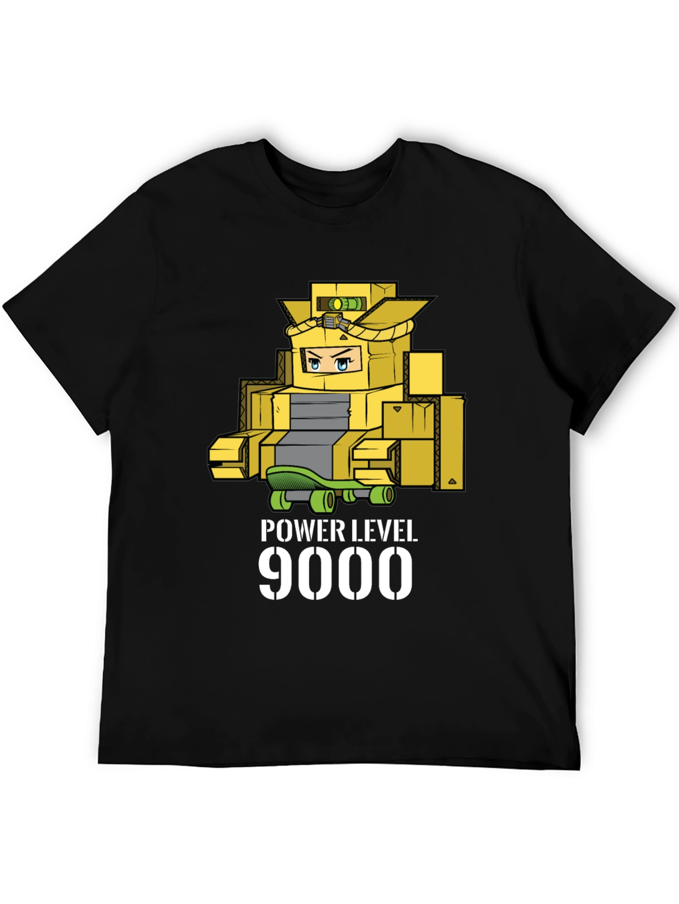 Black Power Level 9000 Cardboard Robot T-Shirt view 5