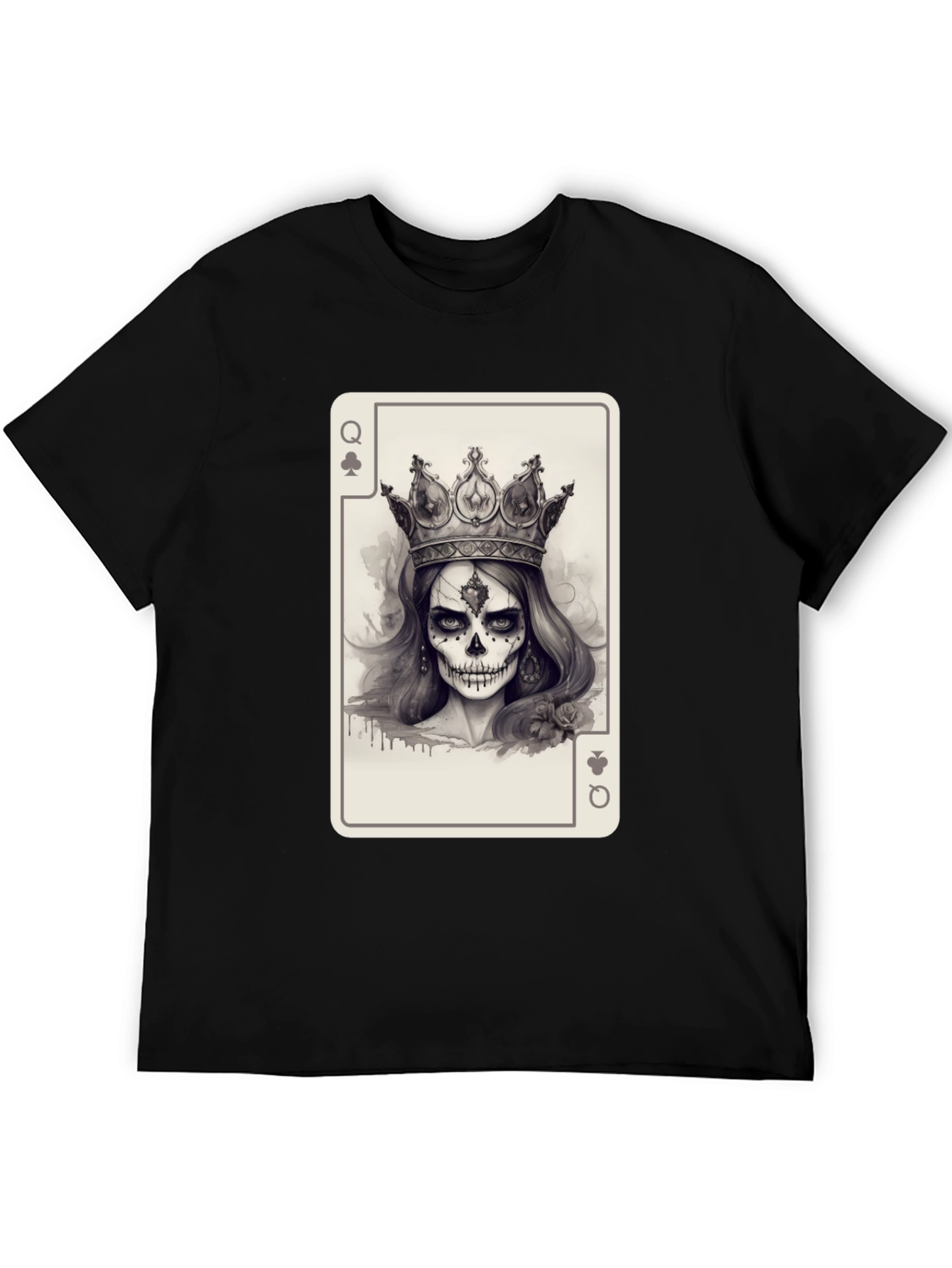 Queen of Spades Card Graphic Tee - Skull Crown - 5