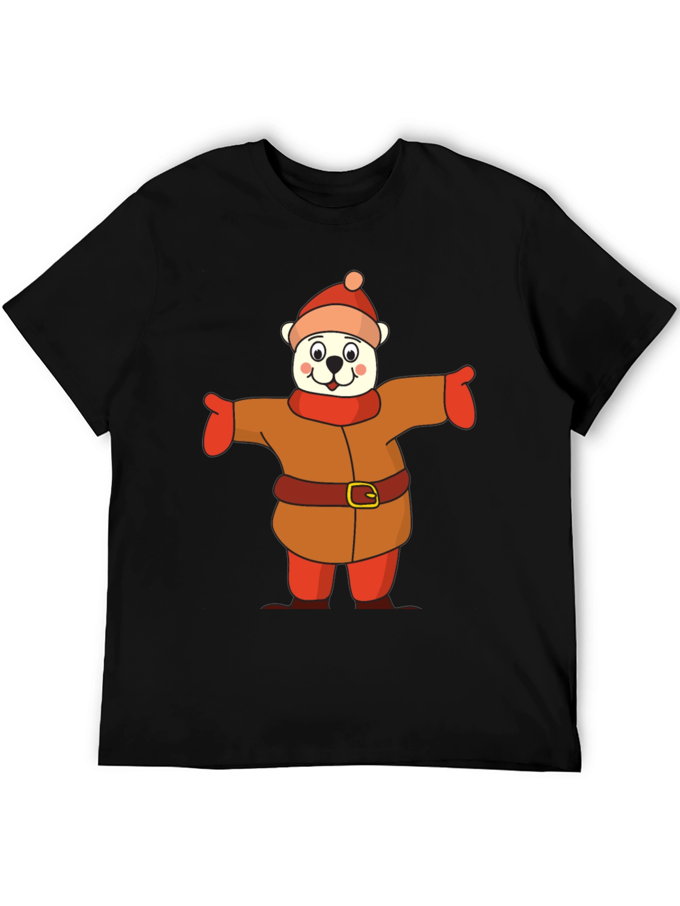 Black Cartoon Bear in Winter Outfit T-Shirt view 5