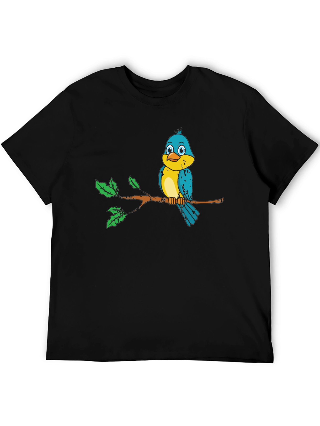 Black Cute Bird on Branch Graphic Tee - Unisex Black T-Shirt view 5