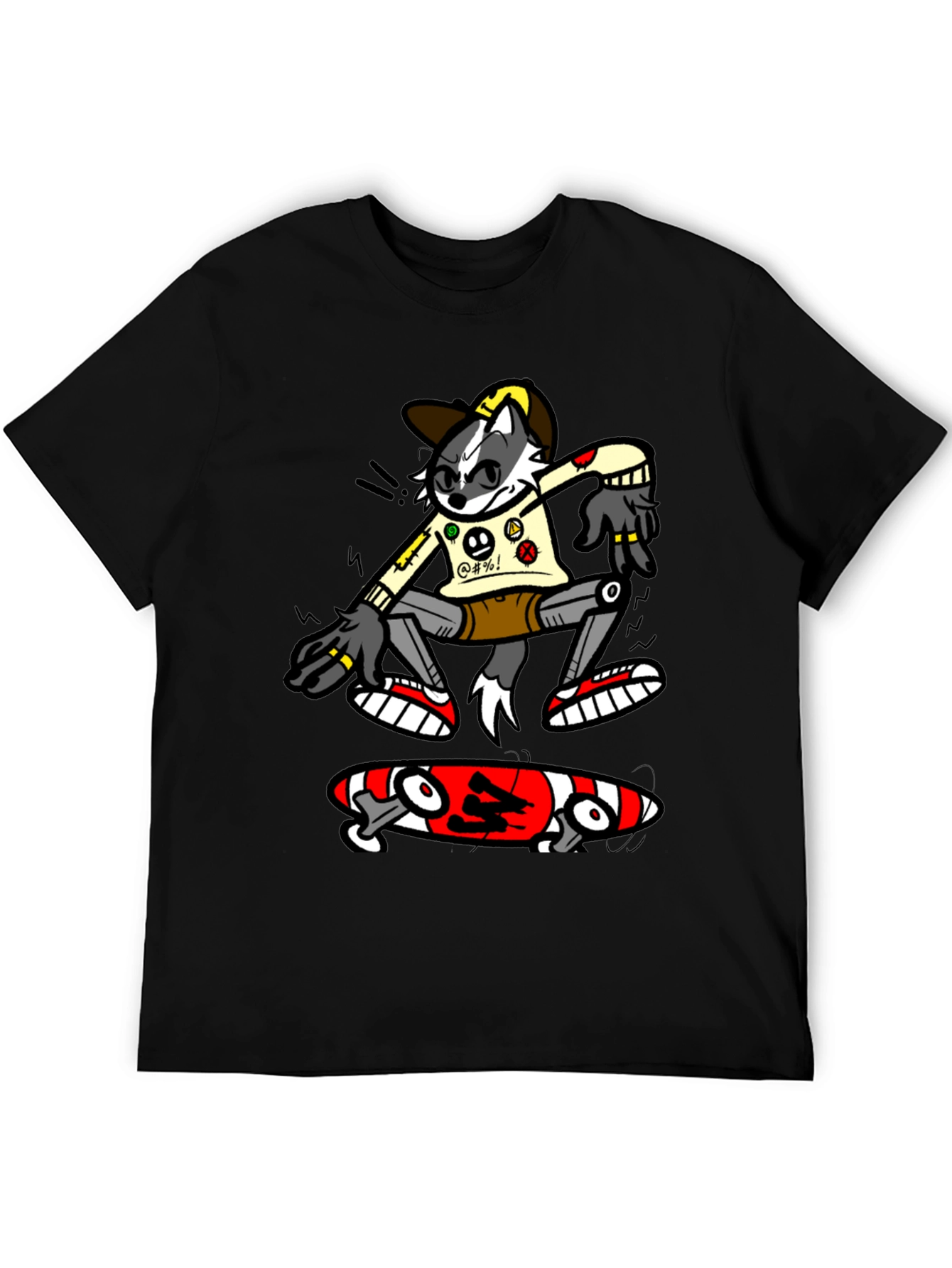 Black Cool Cartoon Skater Graphic Tee - Black Cotton T-Shirt view 5