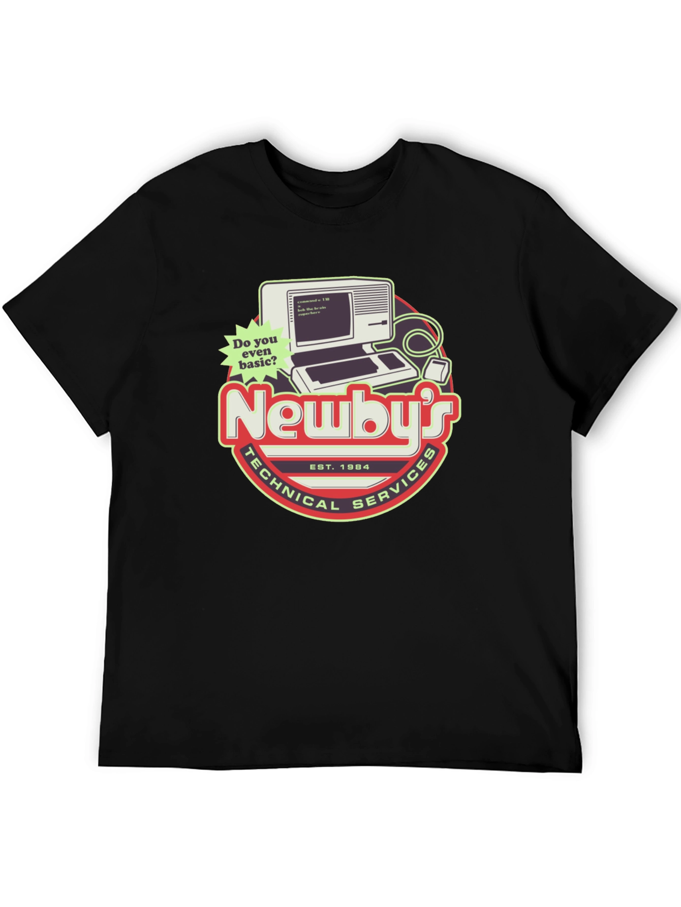 Black Newby's Technical Services Retro Computer Graphic T-Shirt view 5