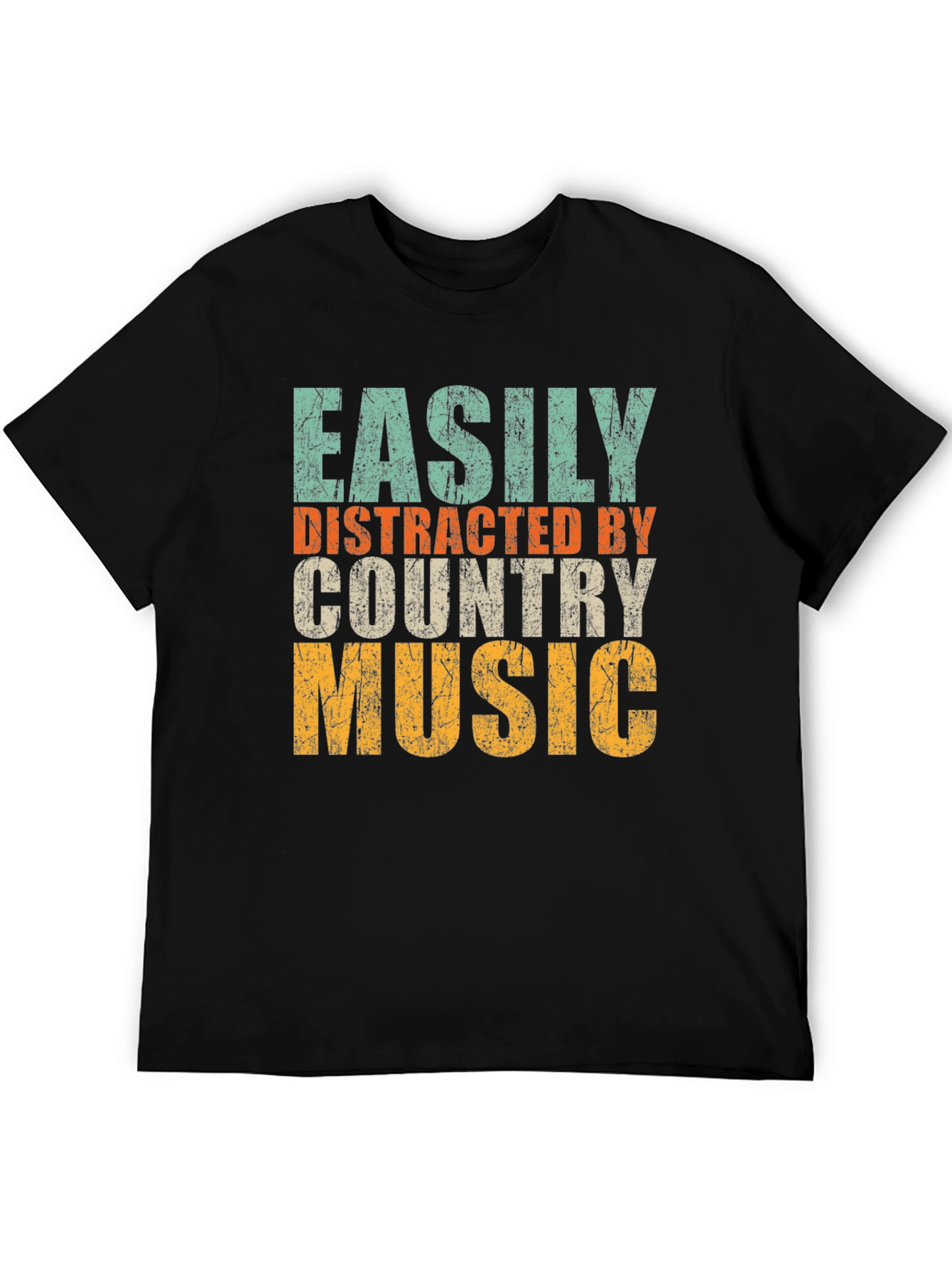 Black Easily Distracted By Country Music T-Shirt view 5