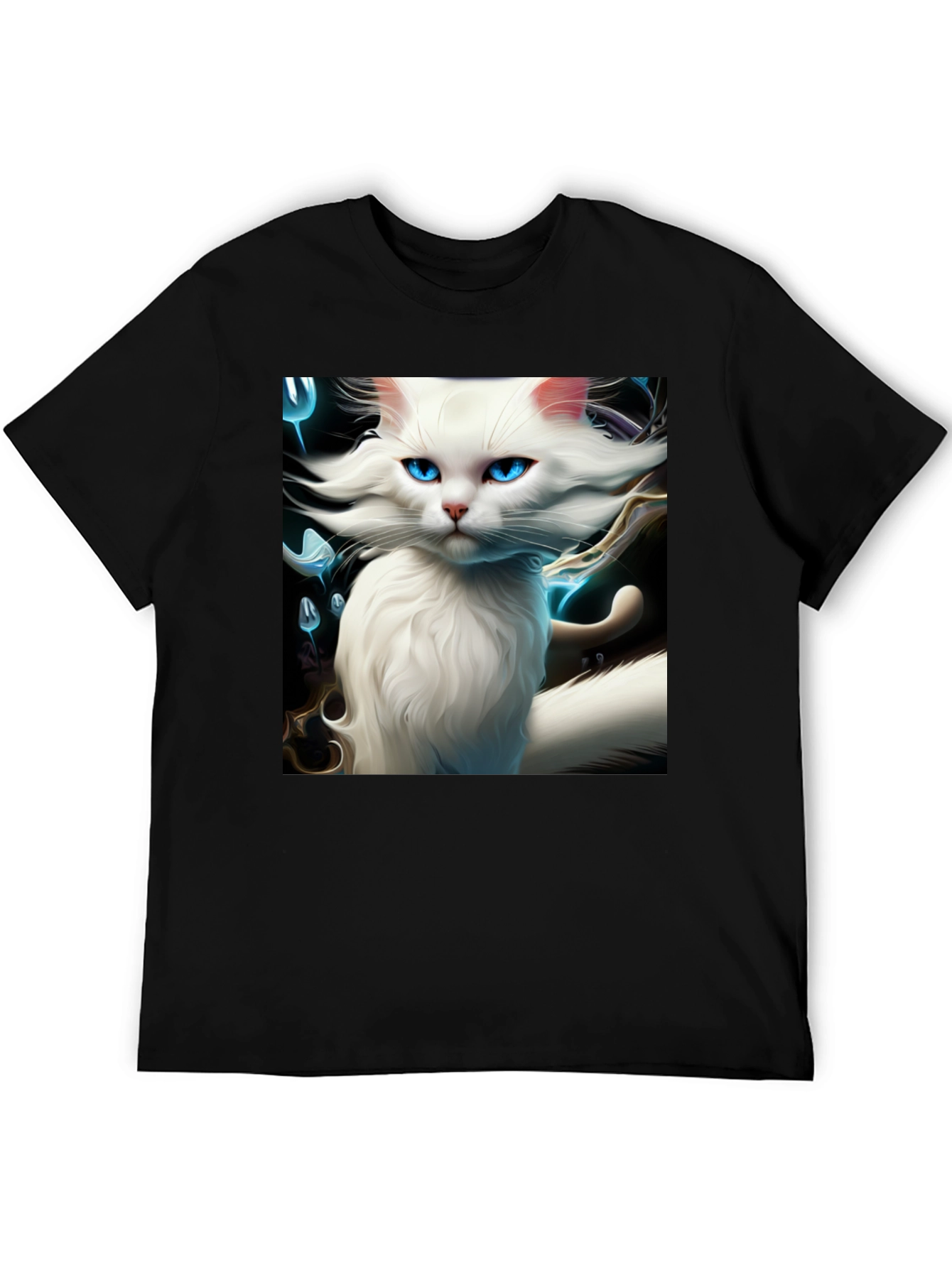 Black Cat Art Graphic Tee - Black Cotton Blend view 5