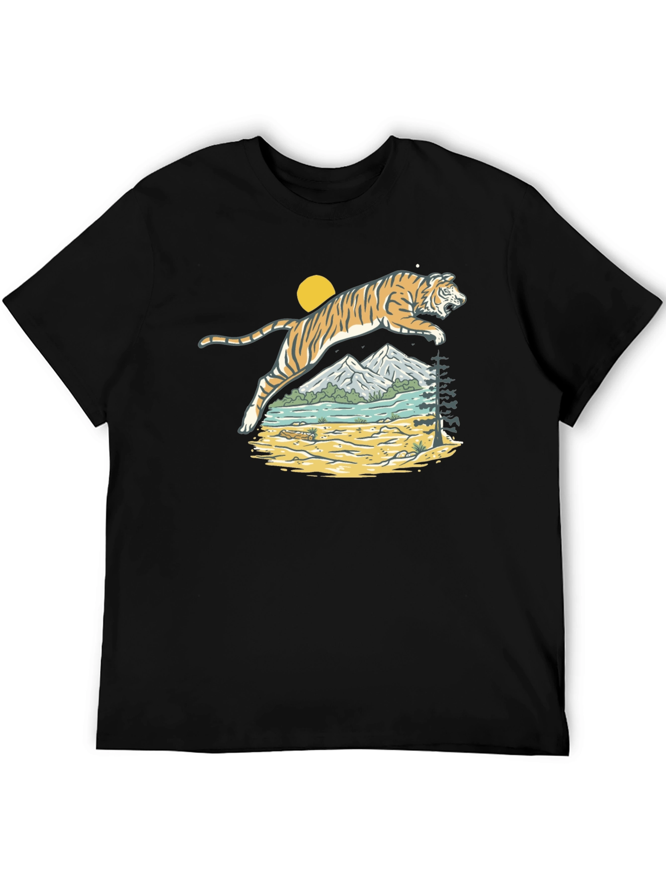 Black Tiger Landscape Graphic Black T-Shirt view 5