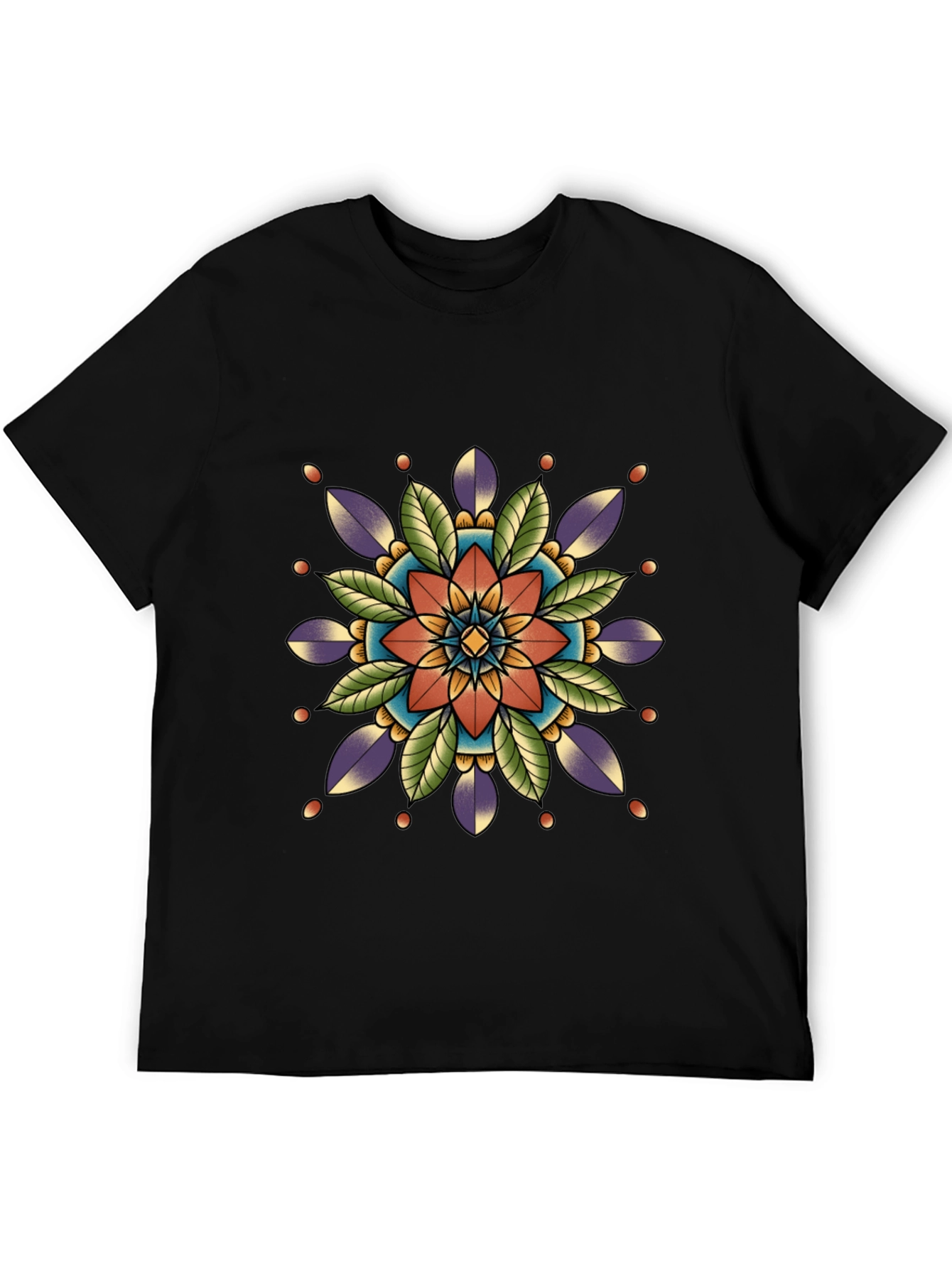 Black Geometric Mandala Print Black T-Shirt view 5