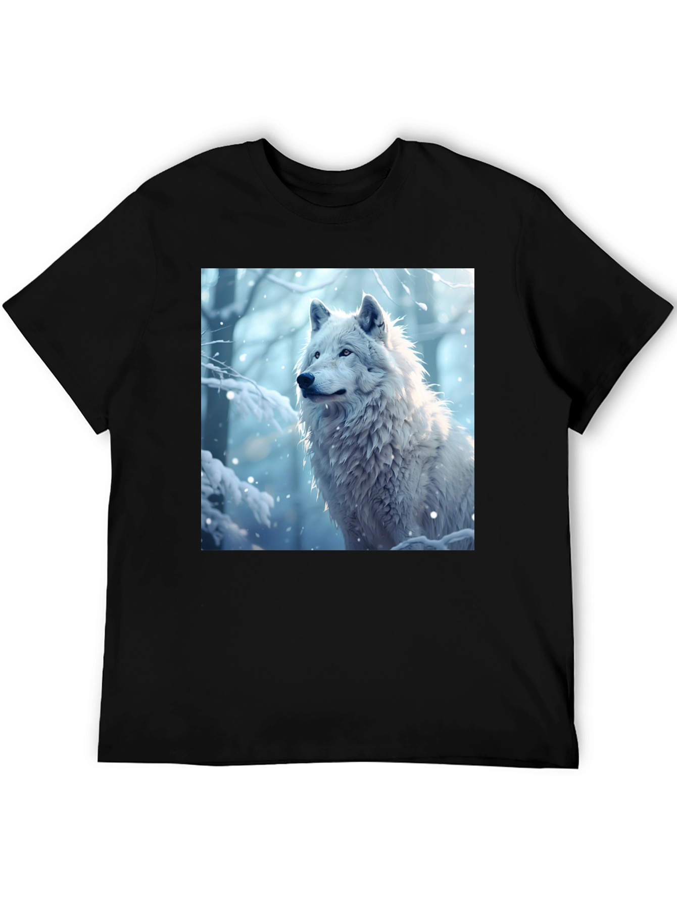 Black Wolf Graphic Tee - Winter Scene Black T-Shirt view 5