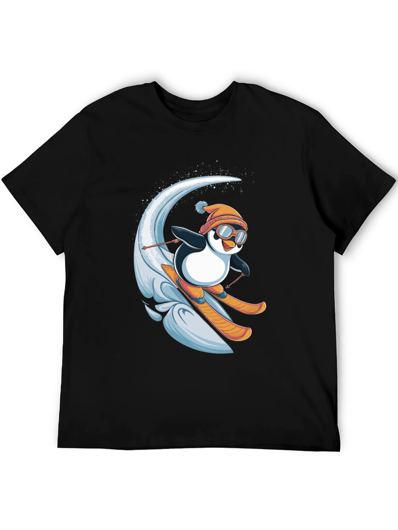 Black Skiing Penguin Graphic T-Shirt - Fun Winter Apparel view 5
