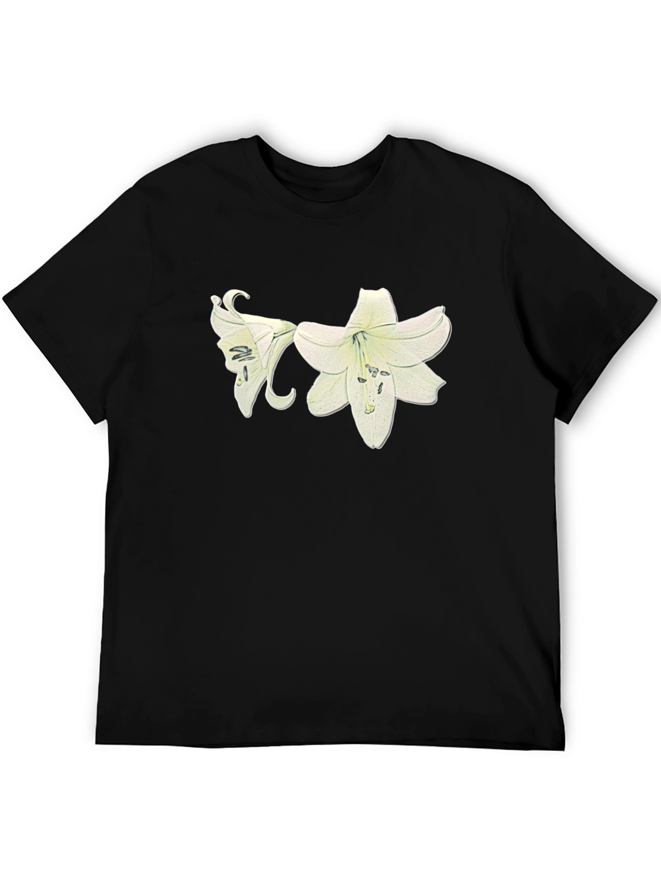 Black Lily Flower Graphic Black T-Shirt view 5