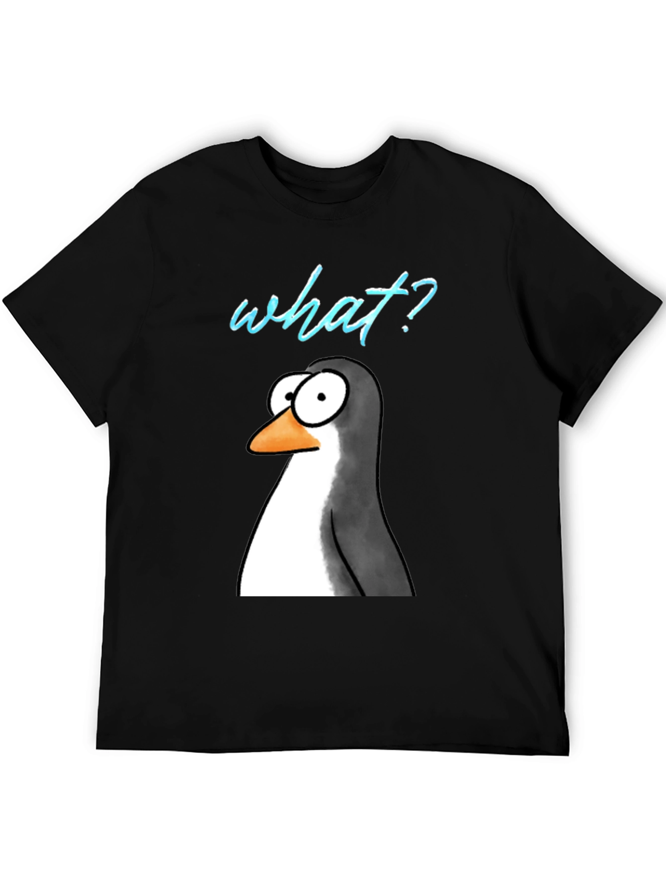 Black Funny Penguin What? Graphic T-Shirt view 5