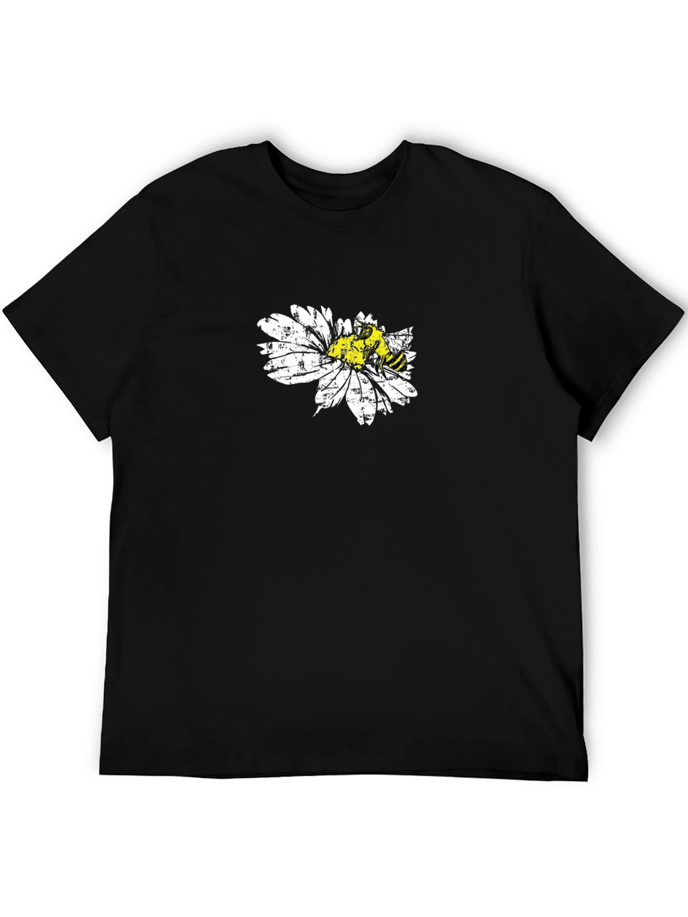 Black Bee on Daisy Black T-Shirt Graphic Tee view 5