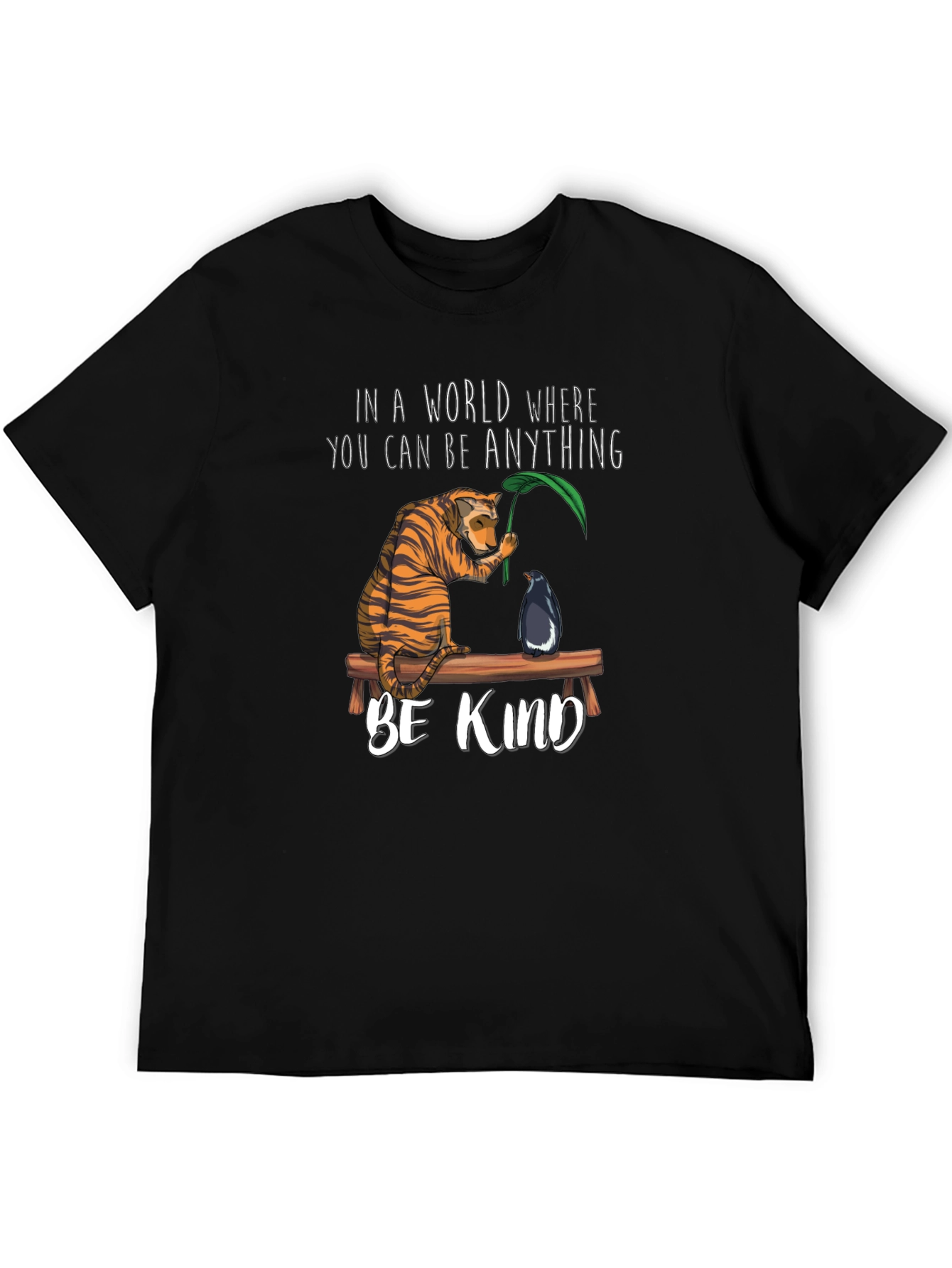 Black Be Kind Graphic T-Shirt - Tiger & Penguin Design view 5