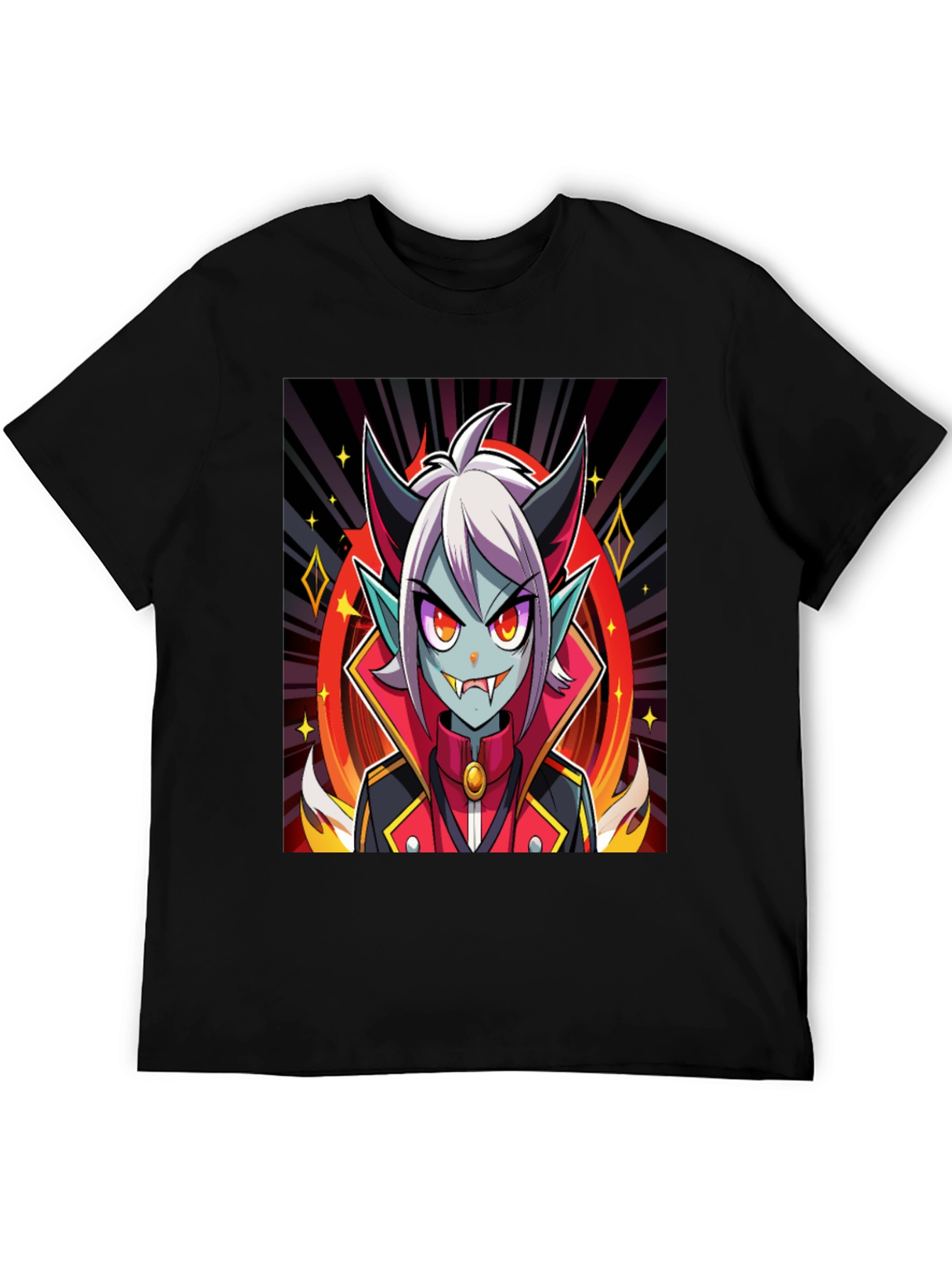 Black Anime Vampire Graphic Tee - Black Cotton Shirt view 5