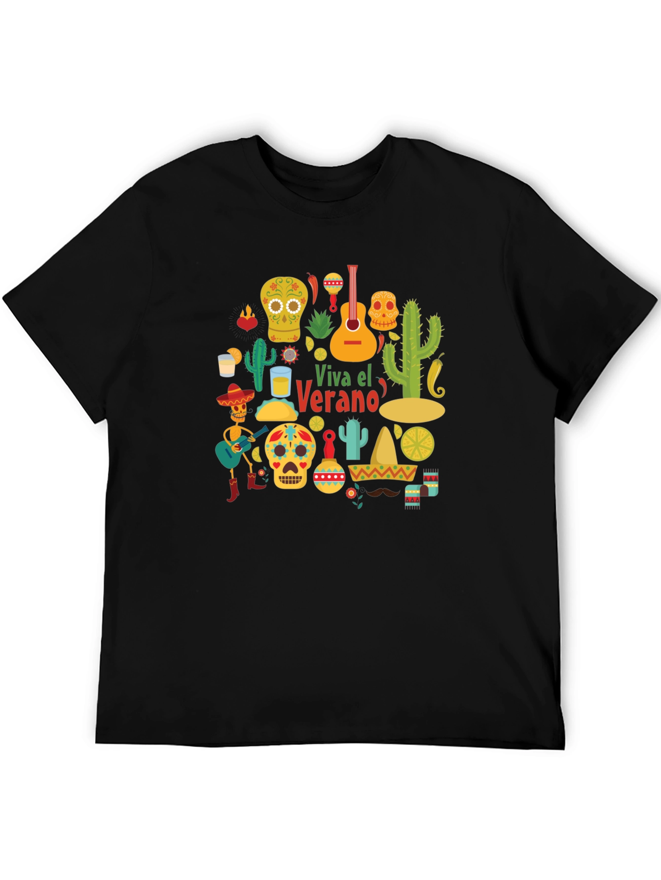 Black Viva El Verano T-Shirt, Summer Fiesta Tee view 5