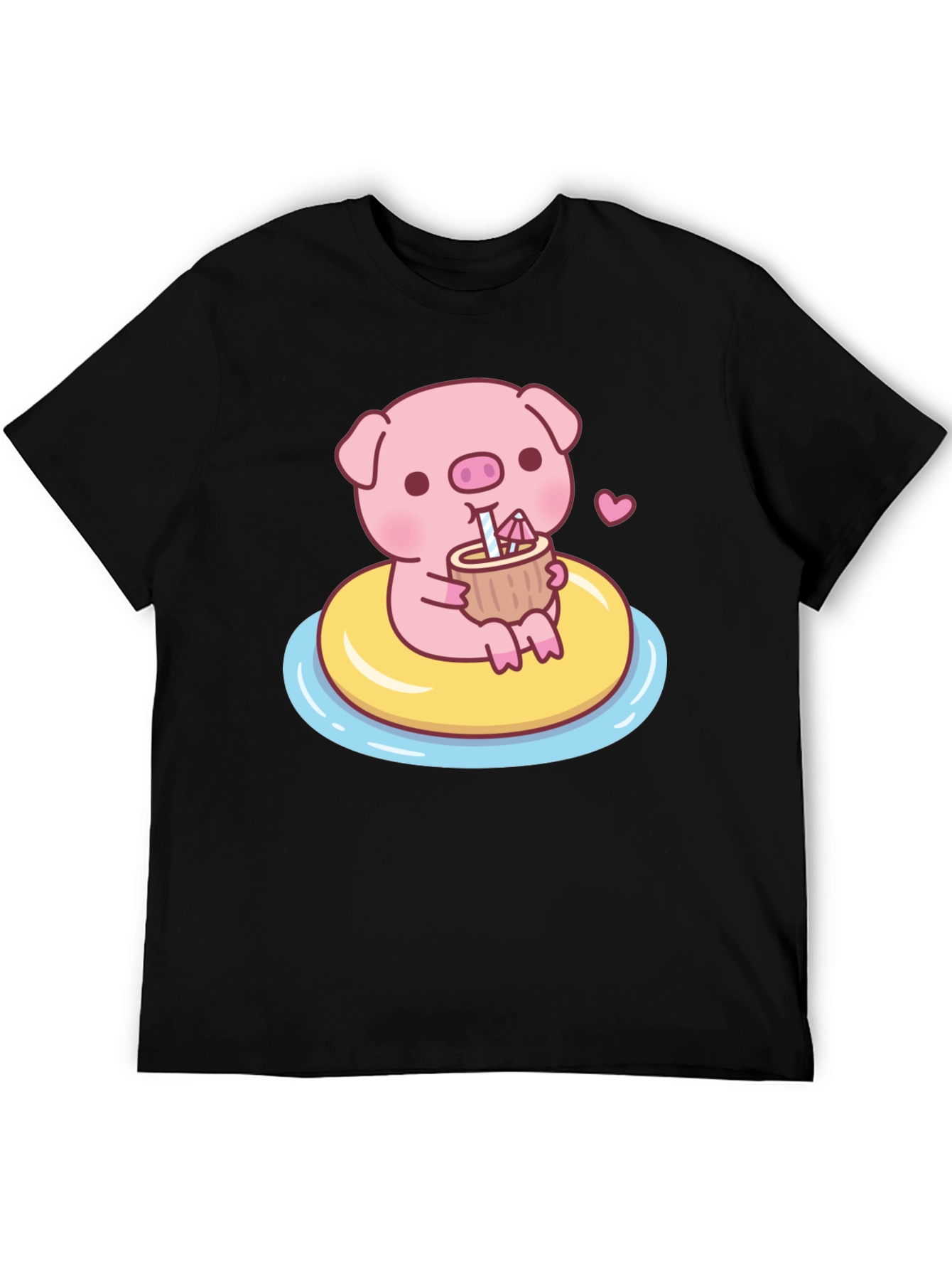 Black Cute Pig T-Shirt - Summer Float Fun view 5