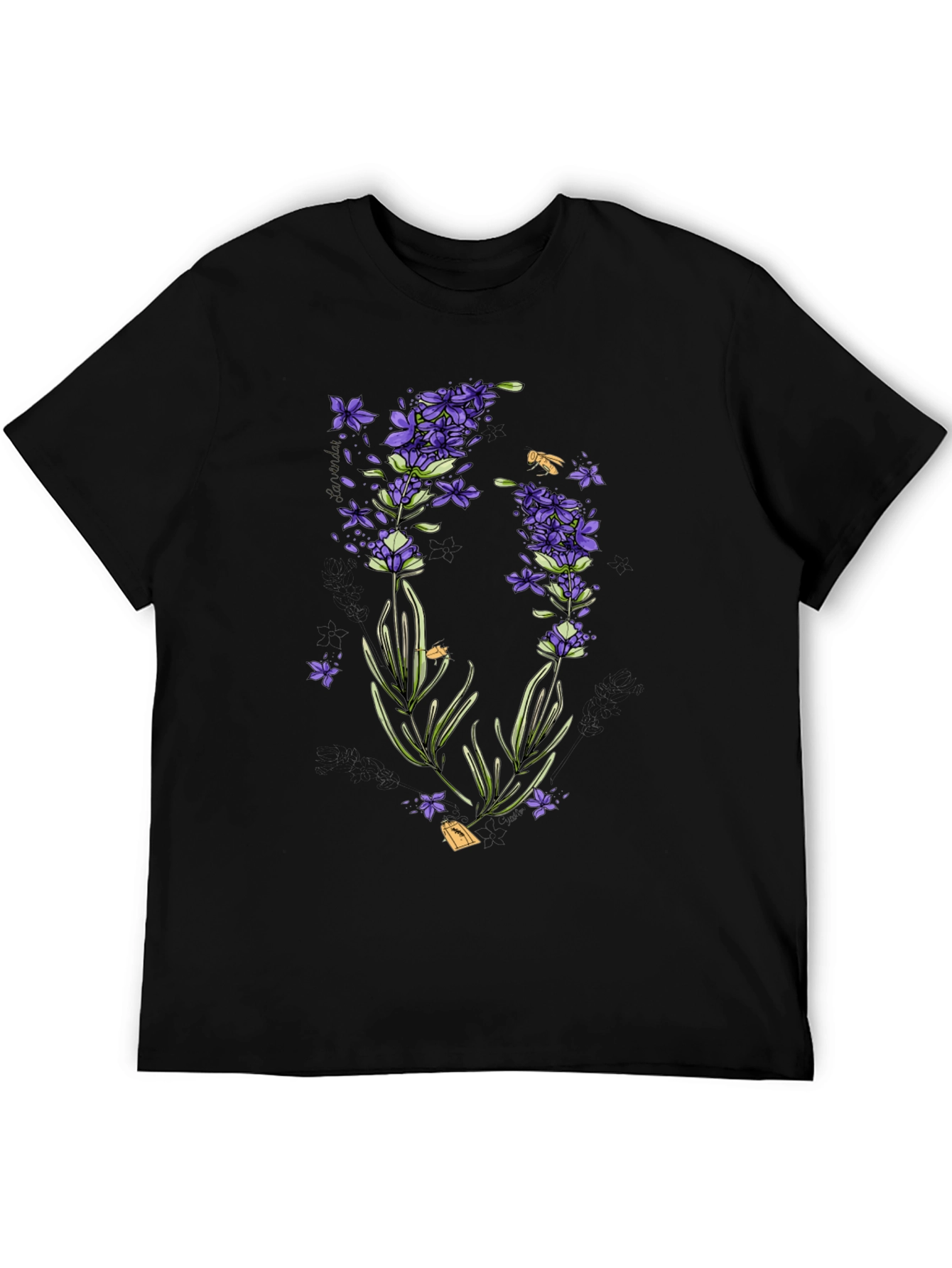 Black Lavender Print Black T-Shirt - Stylish & Unique view 5