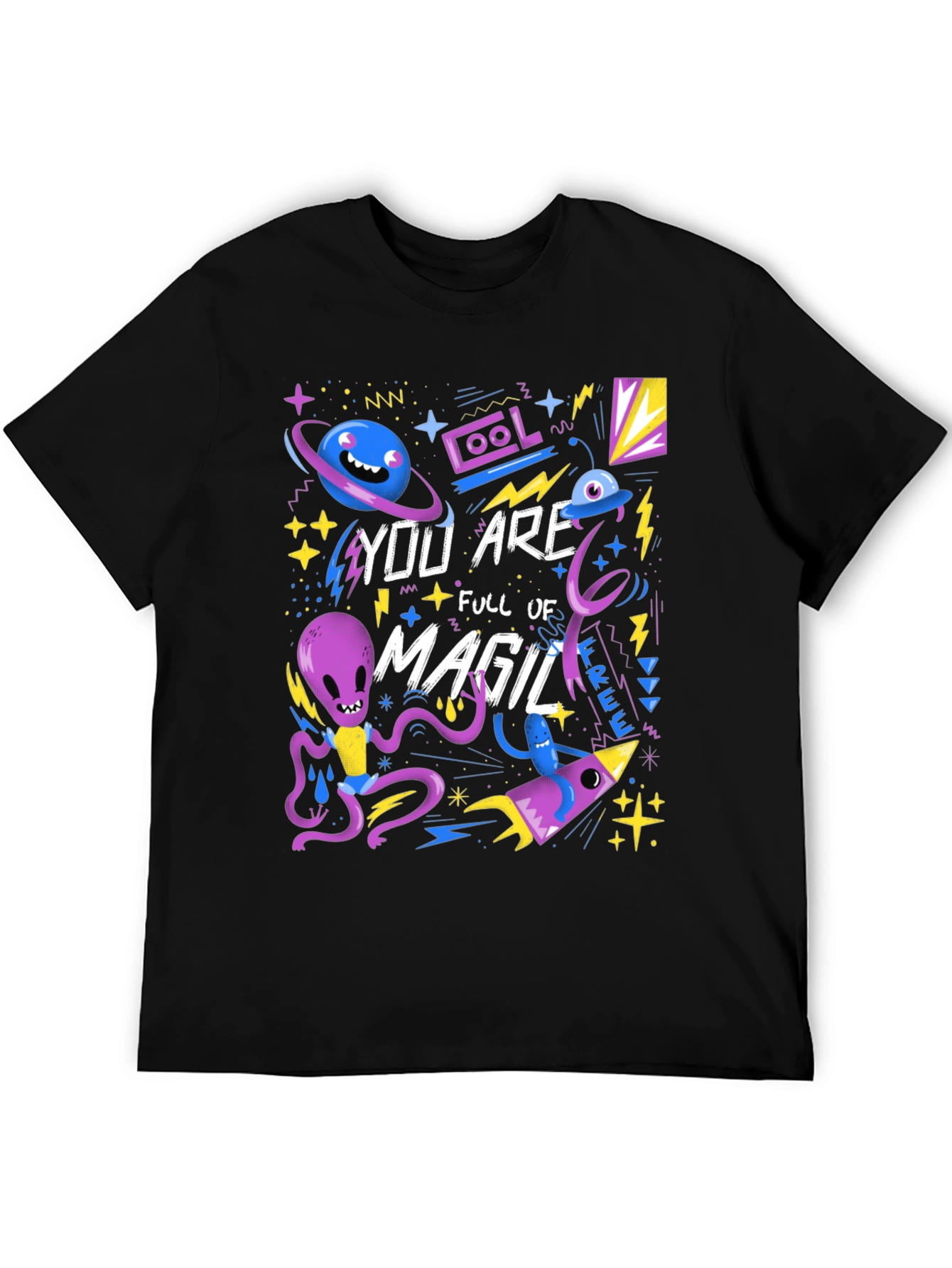 Black Space Magic Graphic T-Shirt - Cool Alien Design view 5