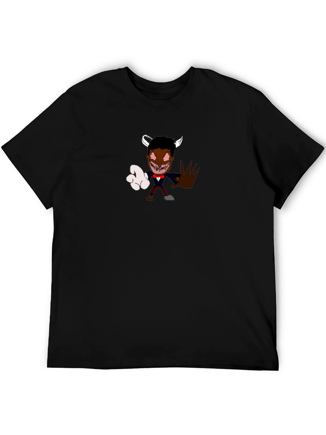 Black Cartoon Devil Graphic Tee - Black Crew Neck view 5
