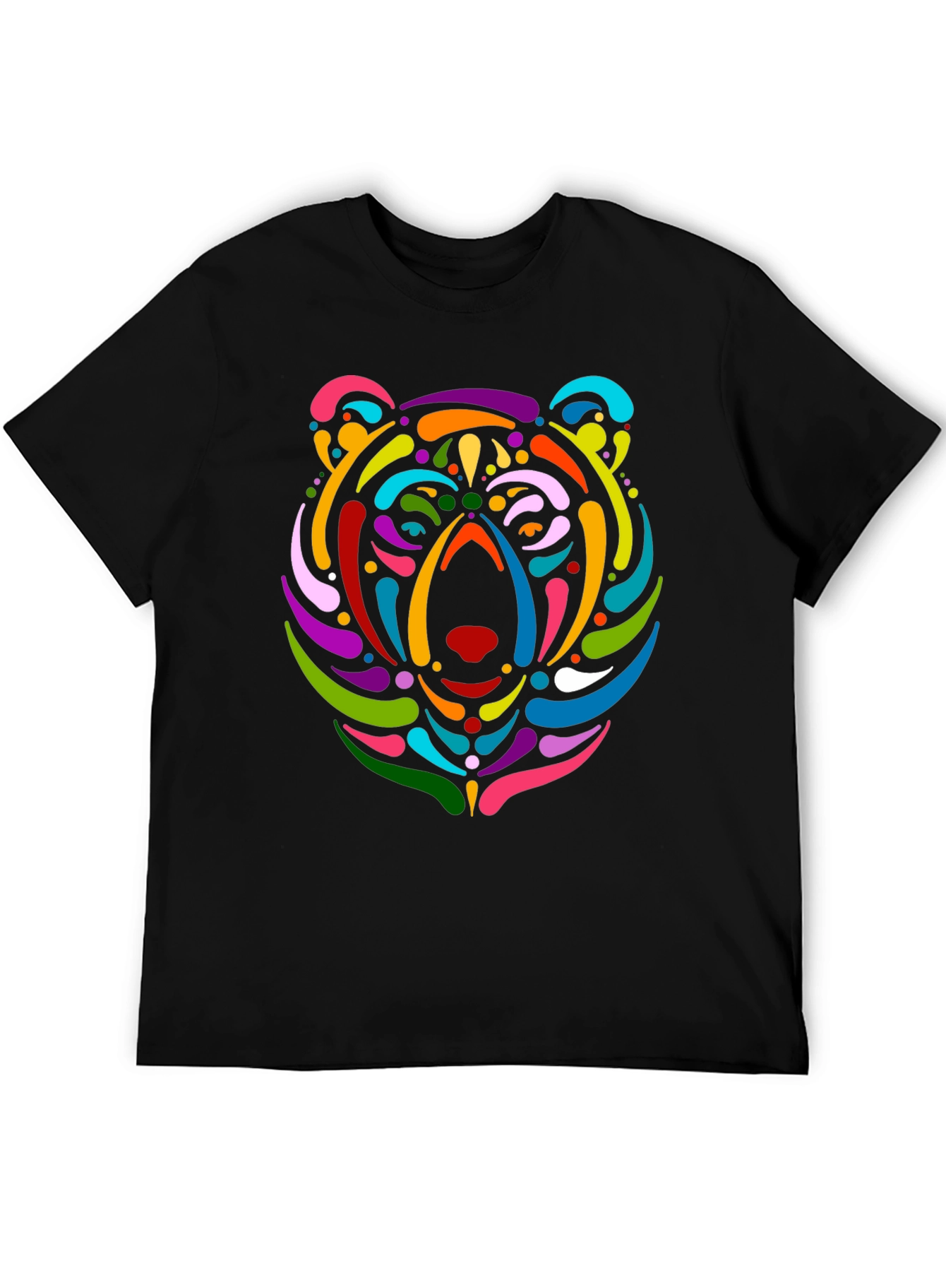 Black Colorful Bear Graphic Black T-Shirt view 5