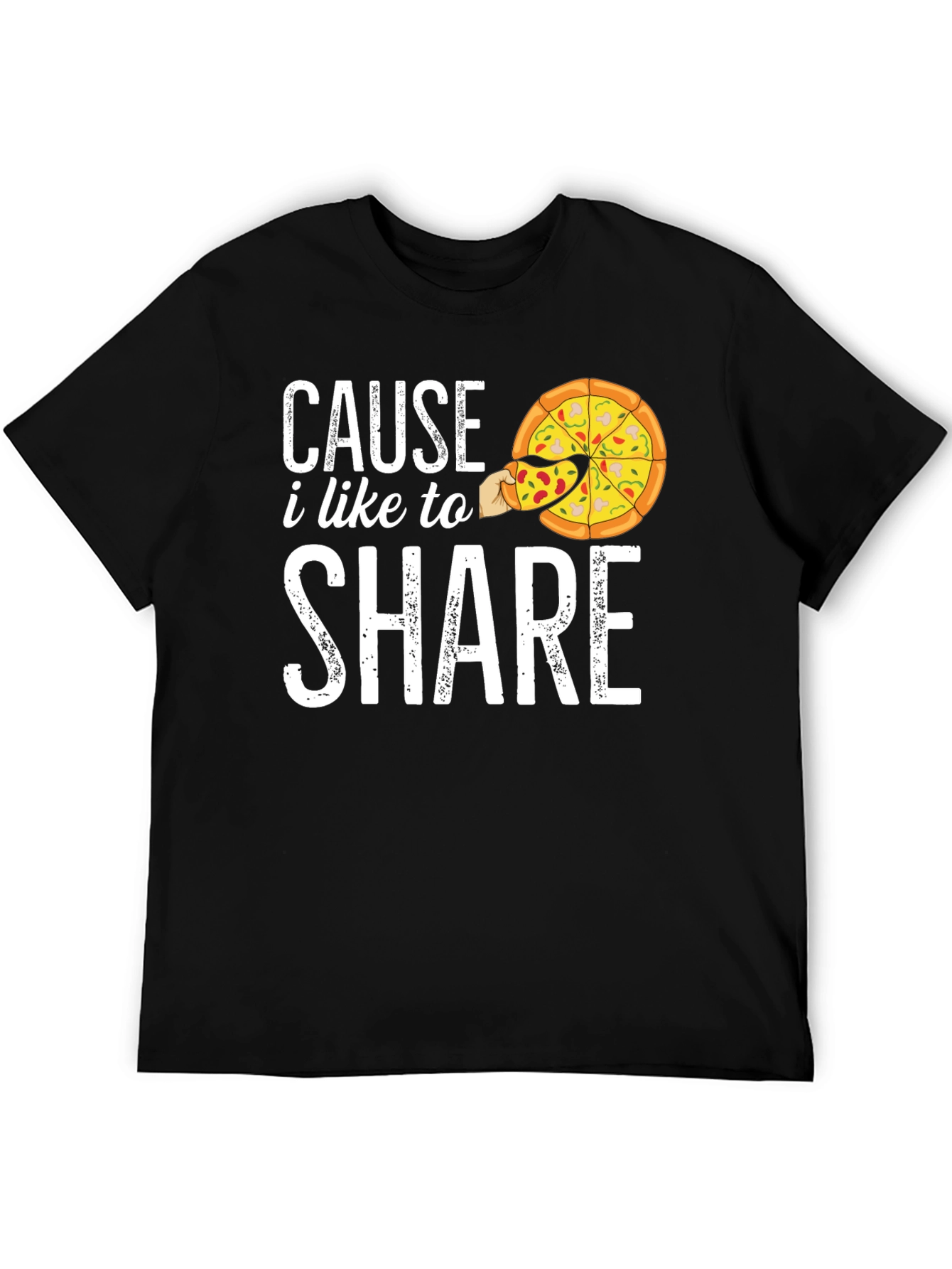 Black Cause I Like to Share Pizza Graphic T-Shirt view 5