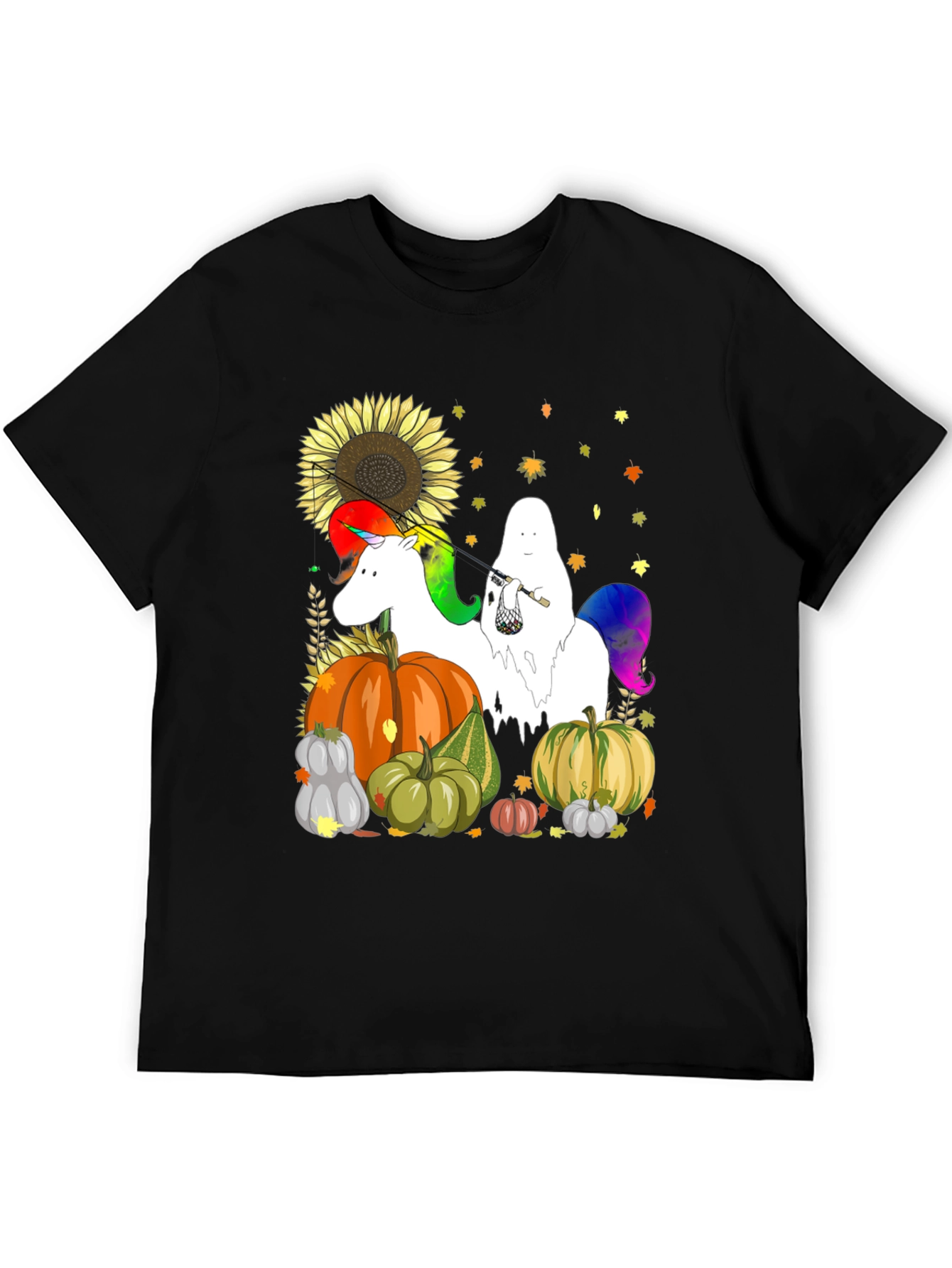 Black Unicorn Ghost Pumpkin Fall T-Shirt view 5
