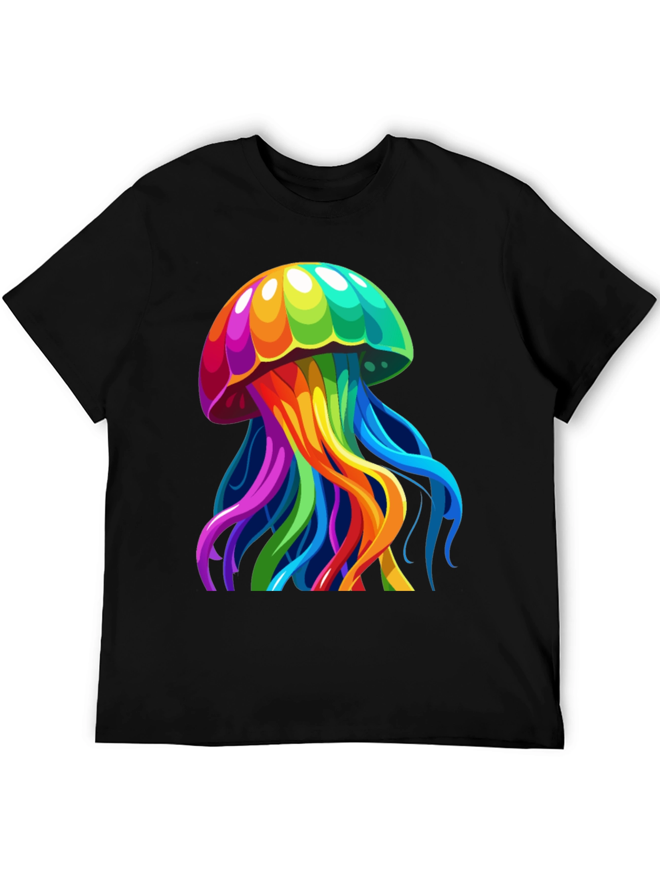 Black Rainbow Jellyfish Graphic Tee - Unique Black T-Shirt view 5
