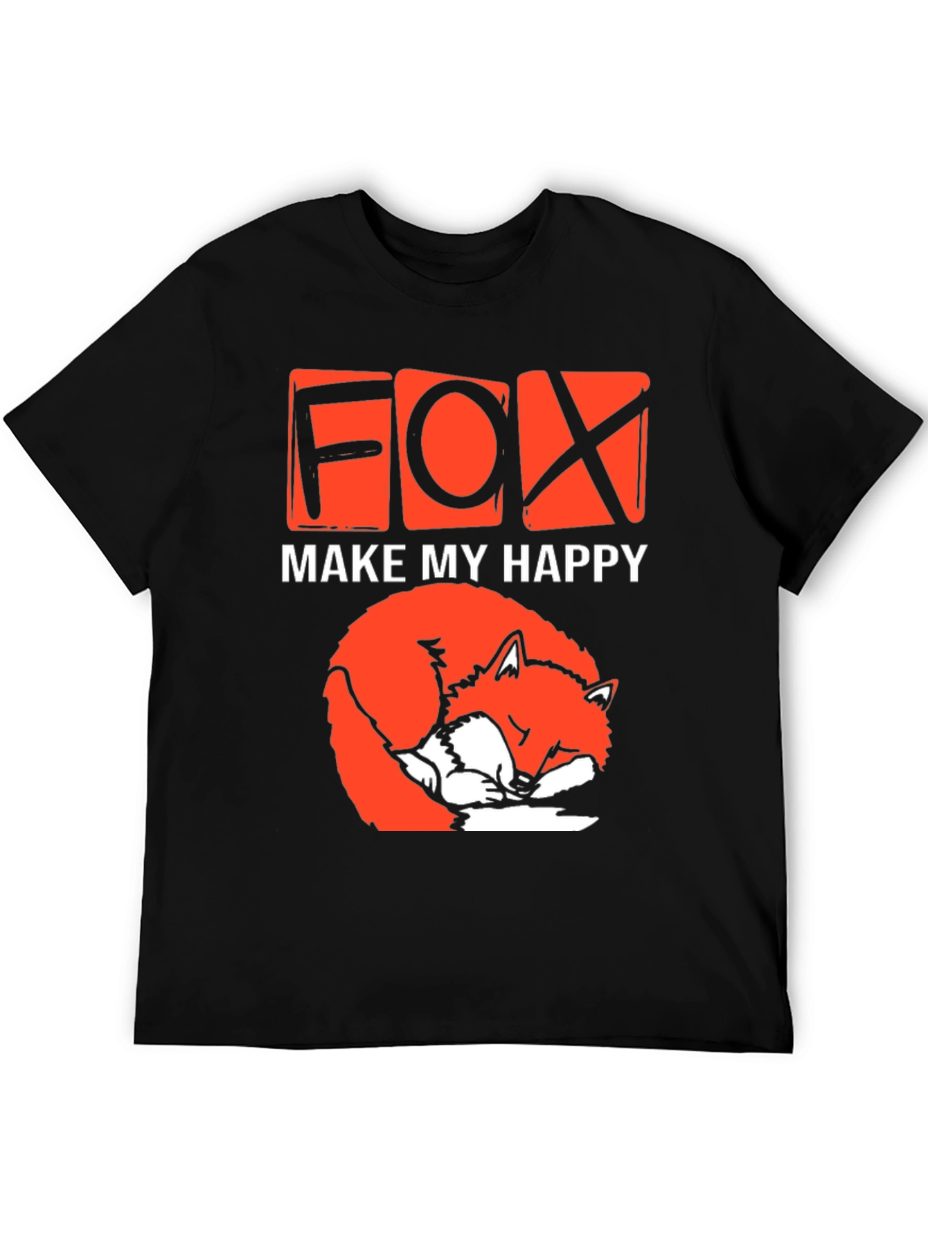 Black Cute Fox Make My Happy Graphic T-Shirt view 5