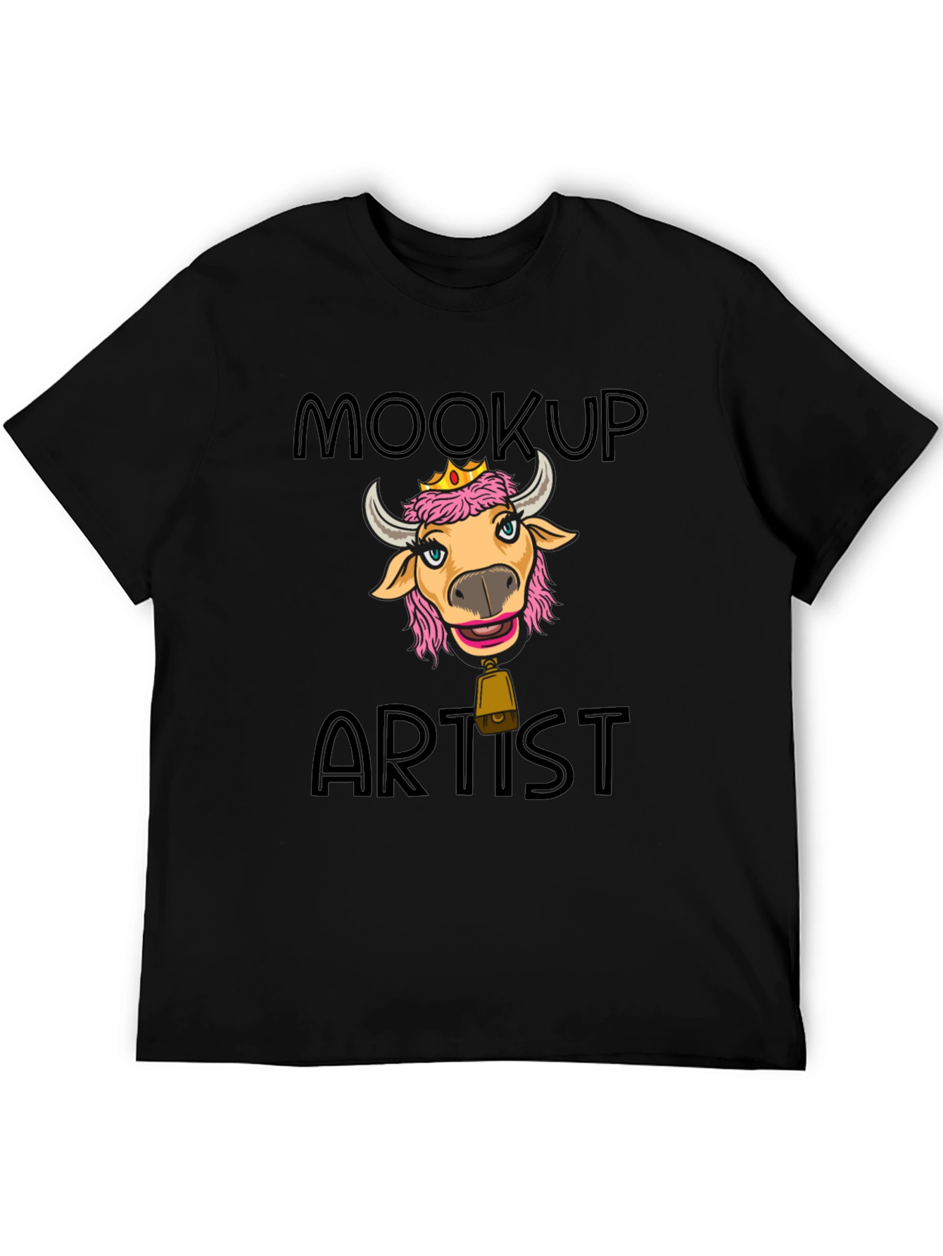 Black Moocup Artist Graphic T-Shirt Funny Cow Tee view 5