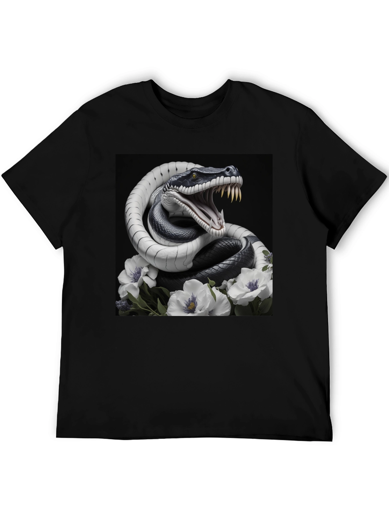 Black Snake & Floral Graphic Tee - Men's Black T-Shirt view 5