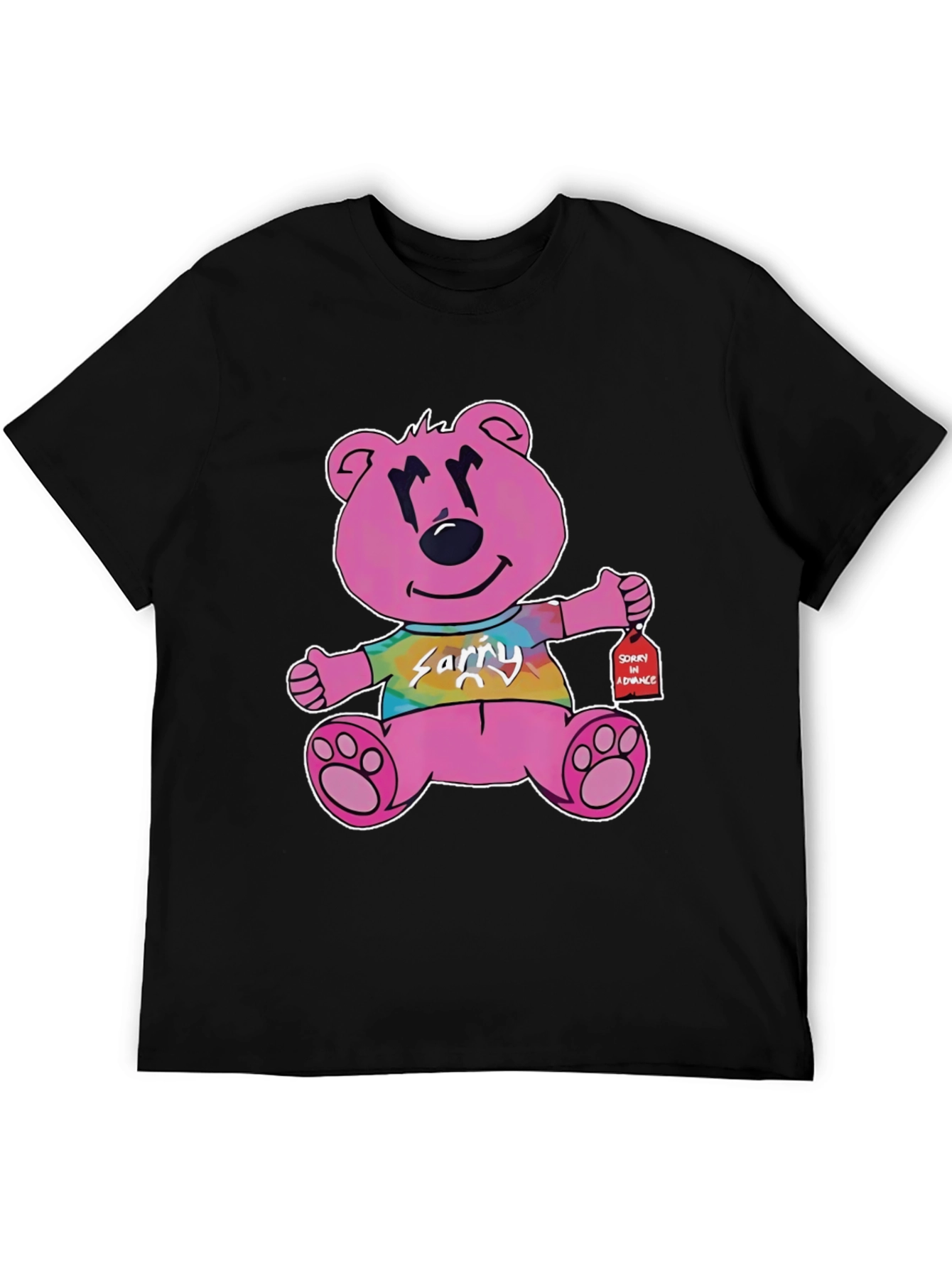 Black Novelty Graphic Tee: Pink Bear 'Sorry in Advance' view 5