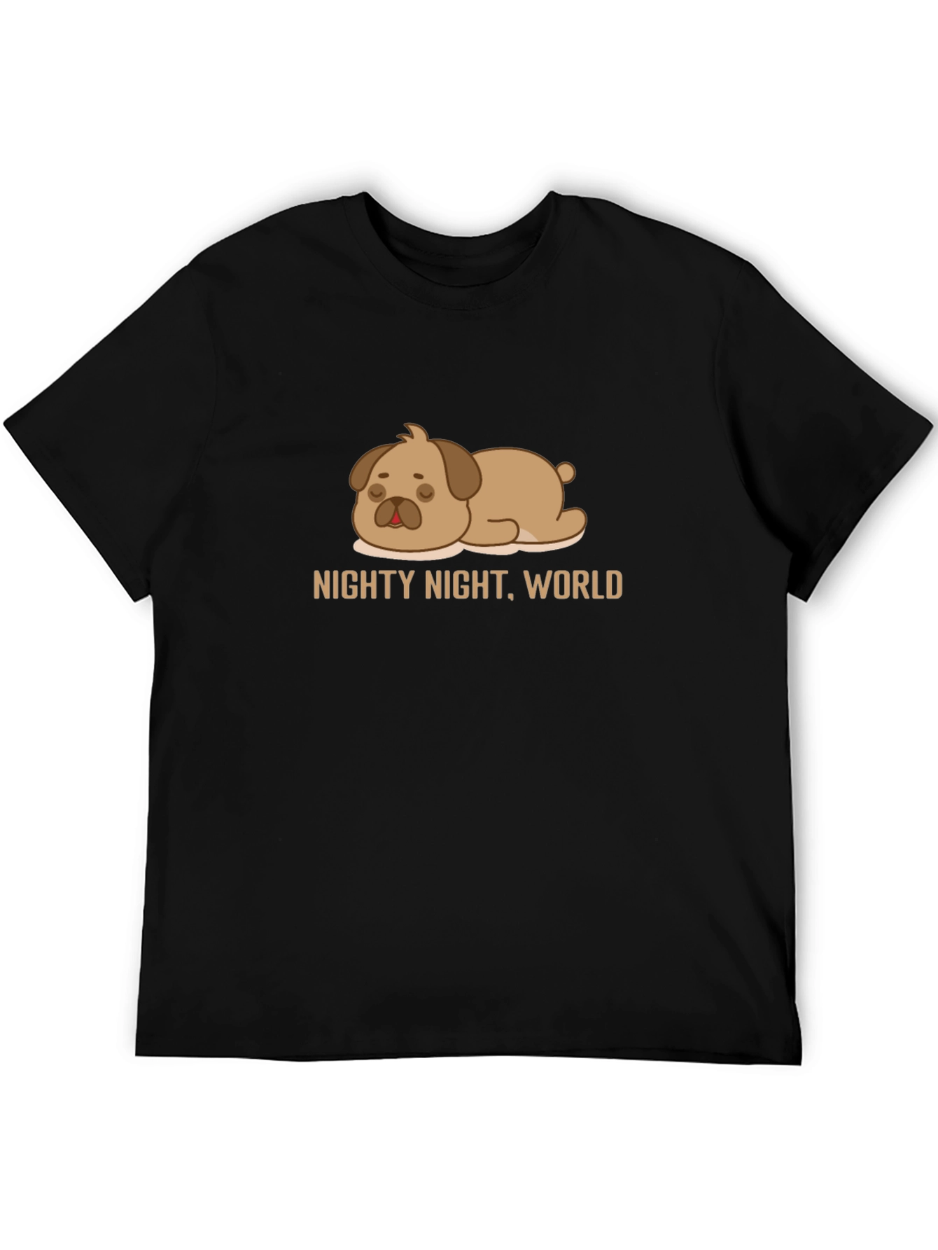 Black Nighty Night World Black T-Shirt with Cute Sleeping Dog Graphic view 5