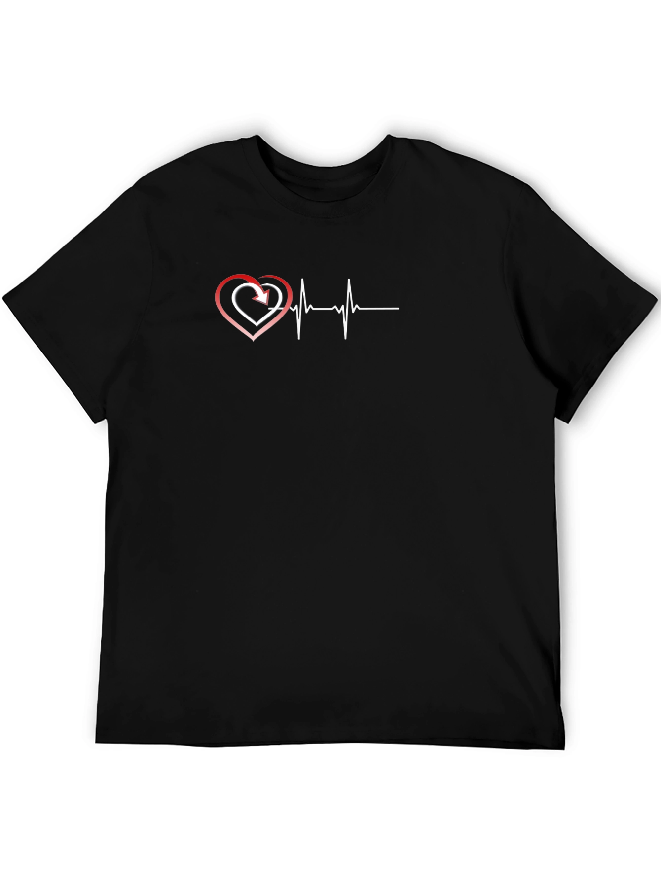 Black Heartbeat Design Black T-Shirt view 5