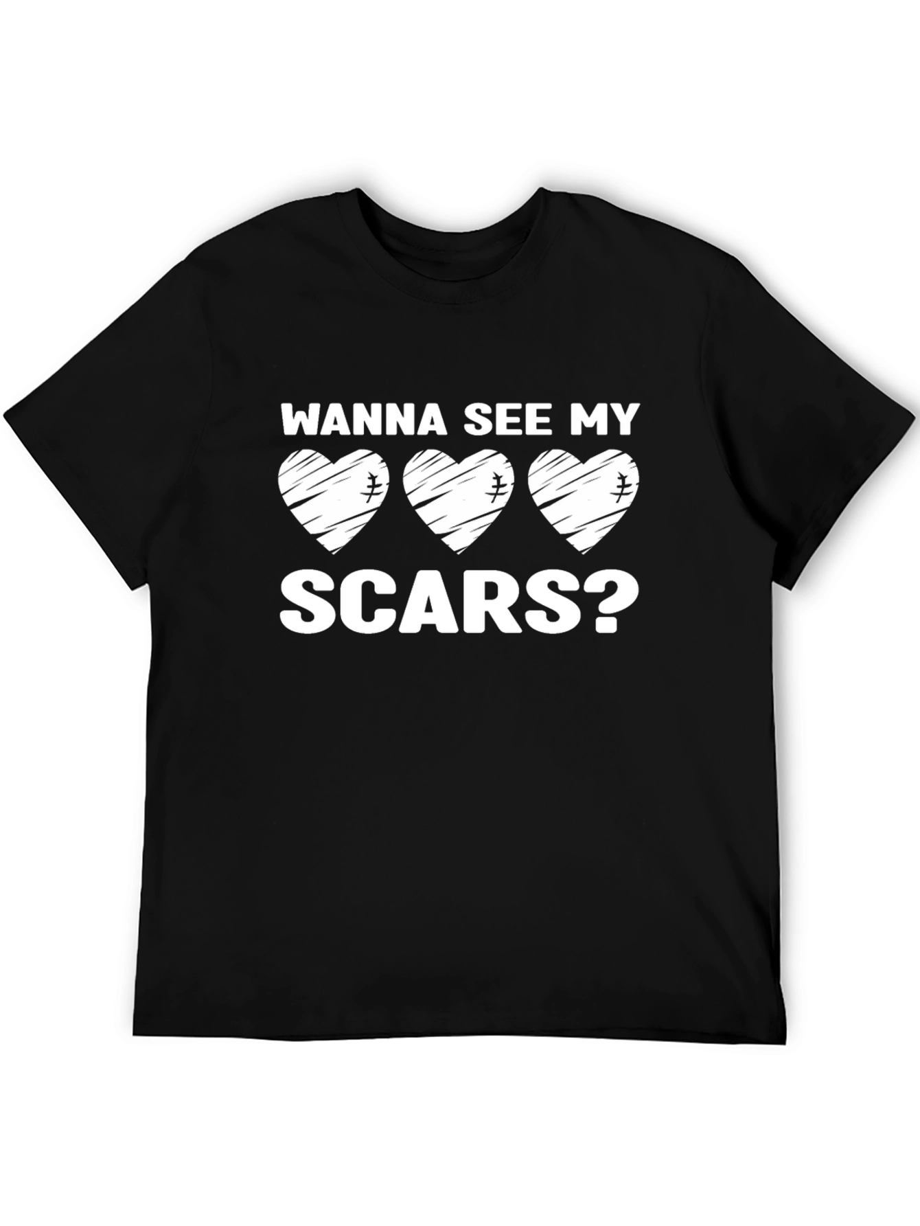 Black Wanna See My Scars? Heart Graphic T-Shirt view 5