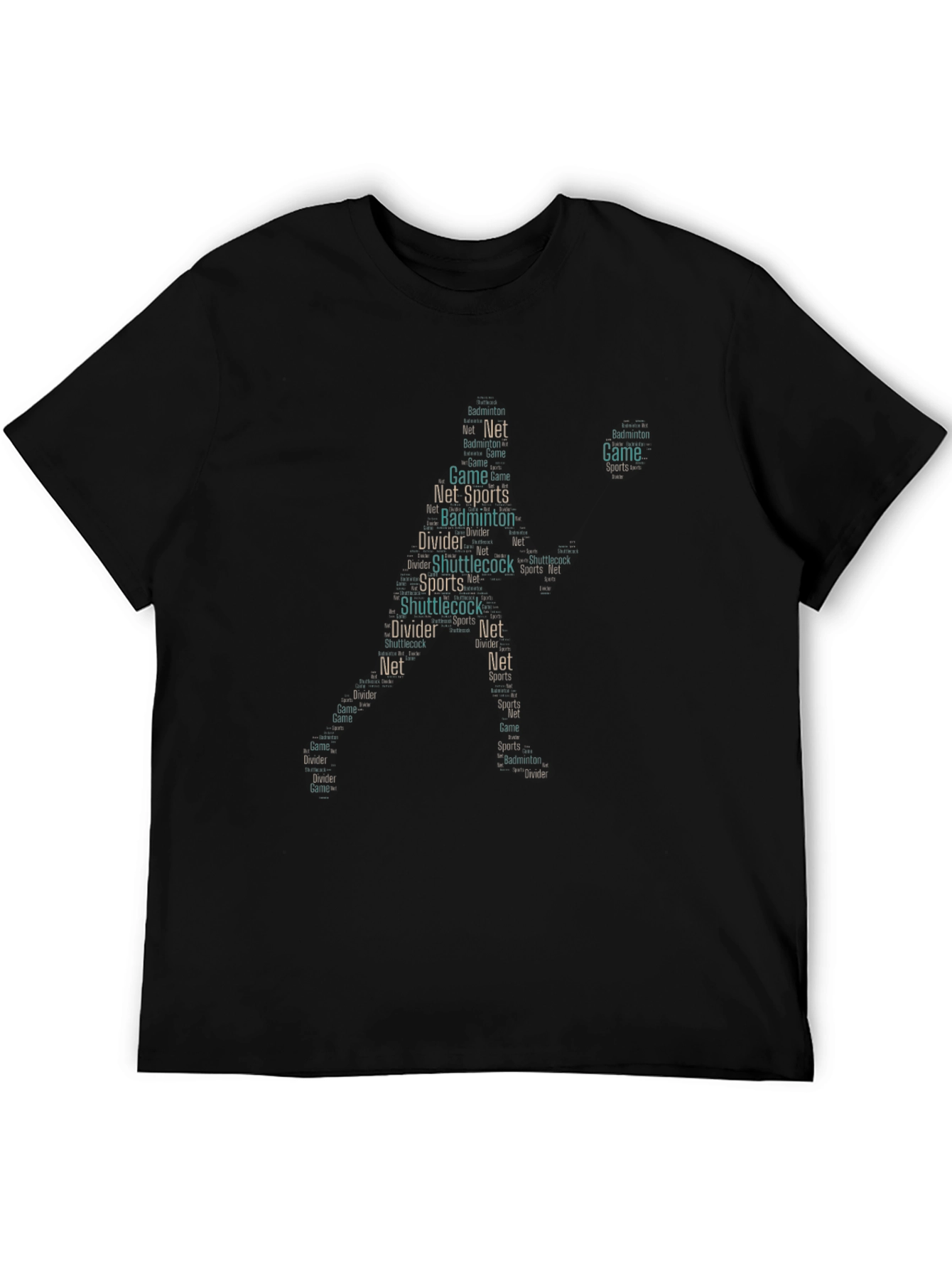 Black Badminton Word Art T-Shirt view 5