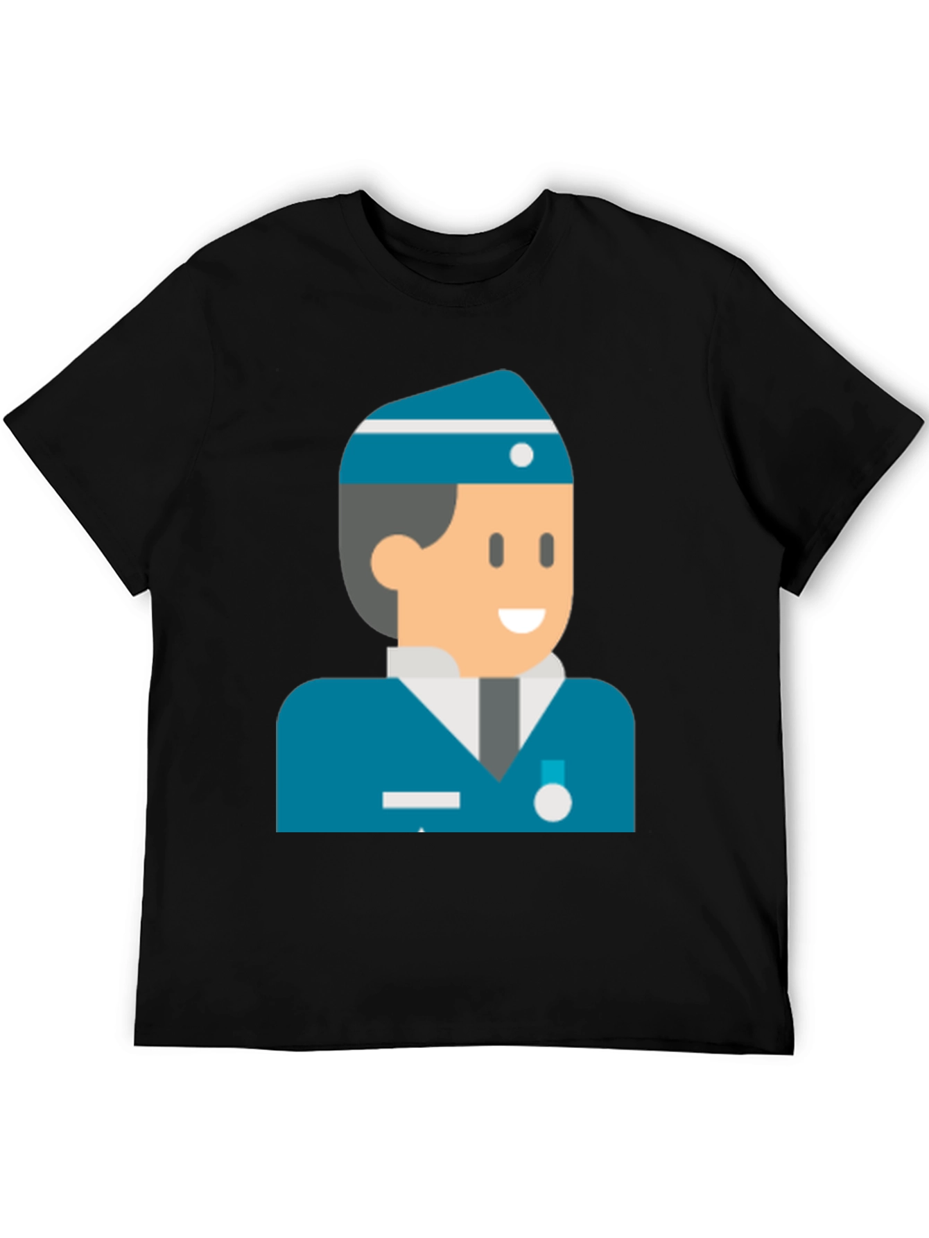 Black Cartoon Naval Officer Black T-Shirt view 5