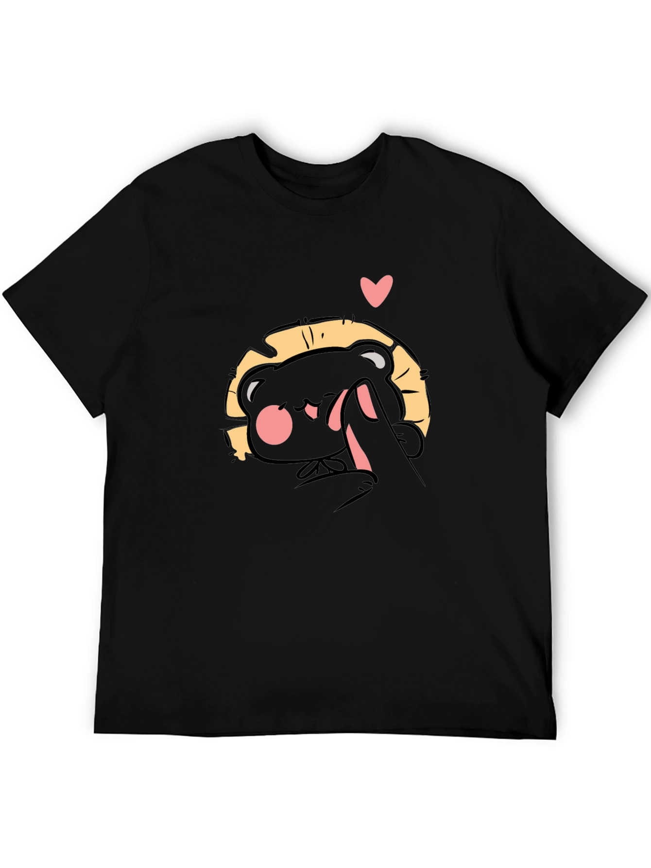 Cute Bear 'Finger Heart' Black T-Shirt - 5