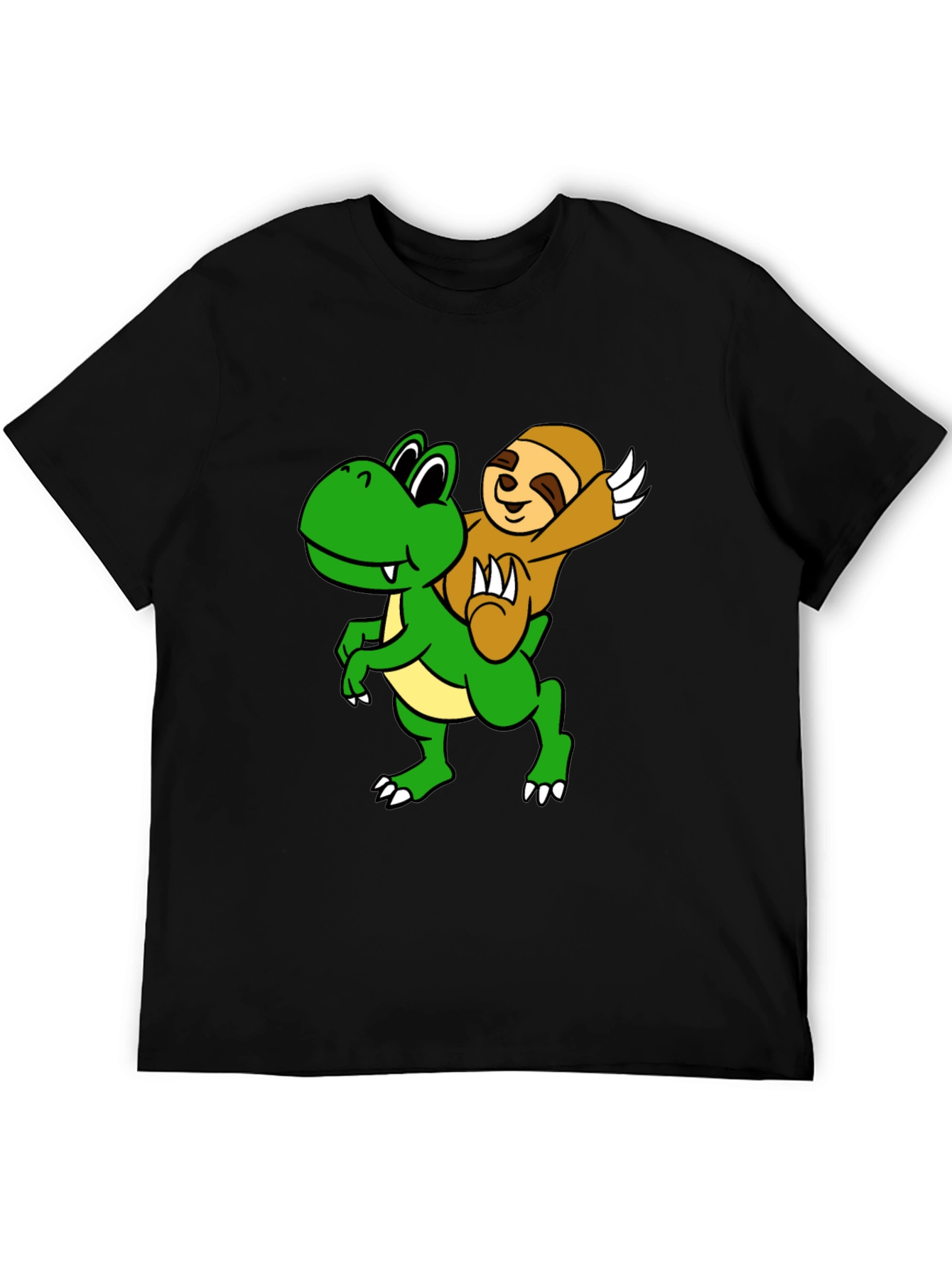 Black Sloth Riding Dinosaur Graphic Tee view 5