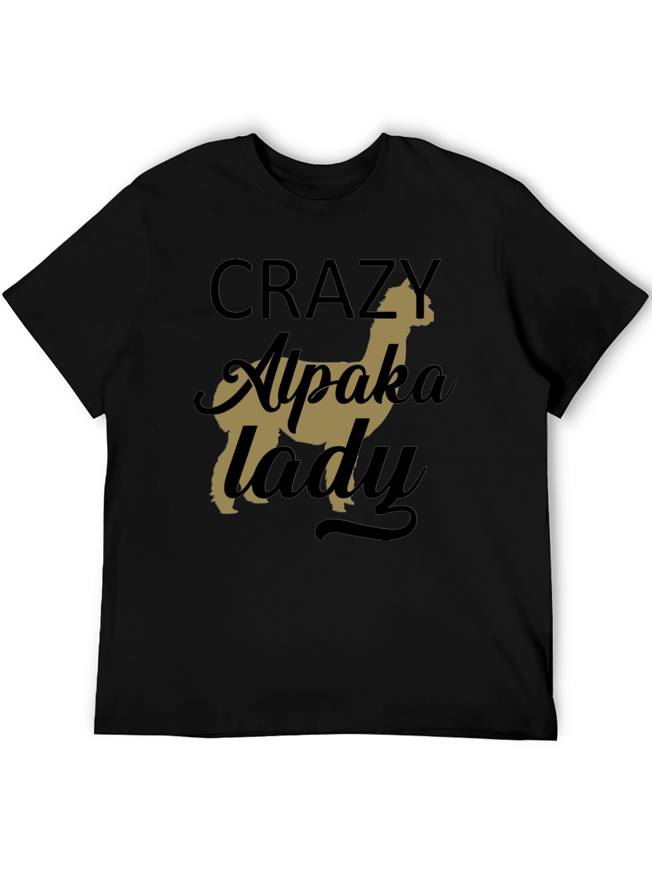 Black Crazy Alpaca Lady T-Shirt - Novelty Graphic Tee view 5