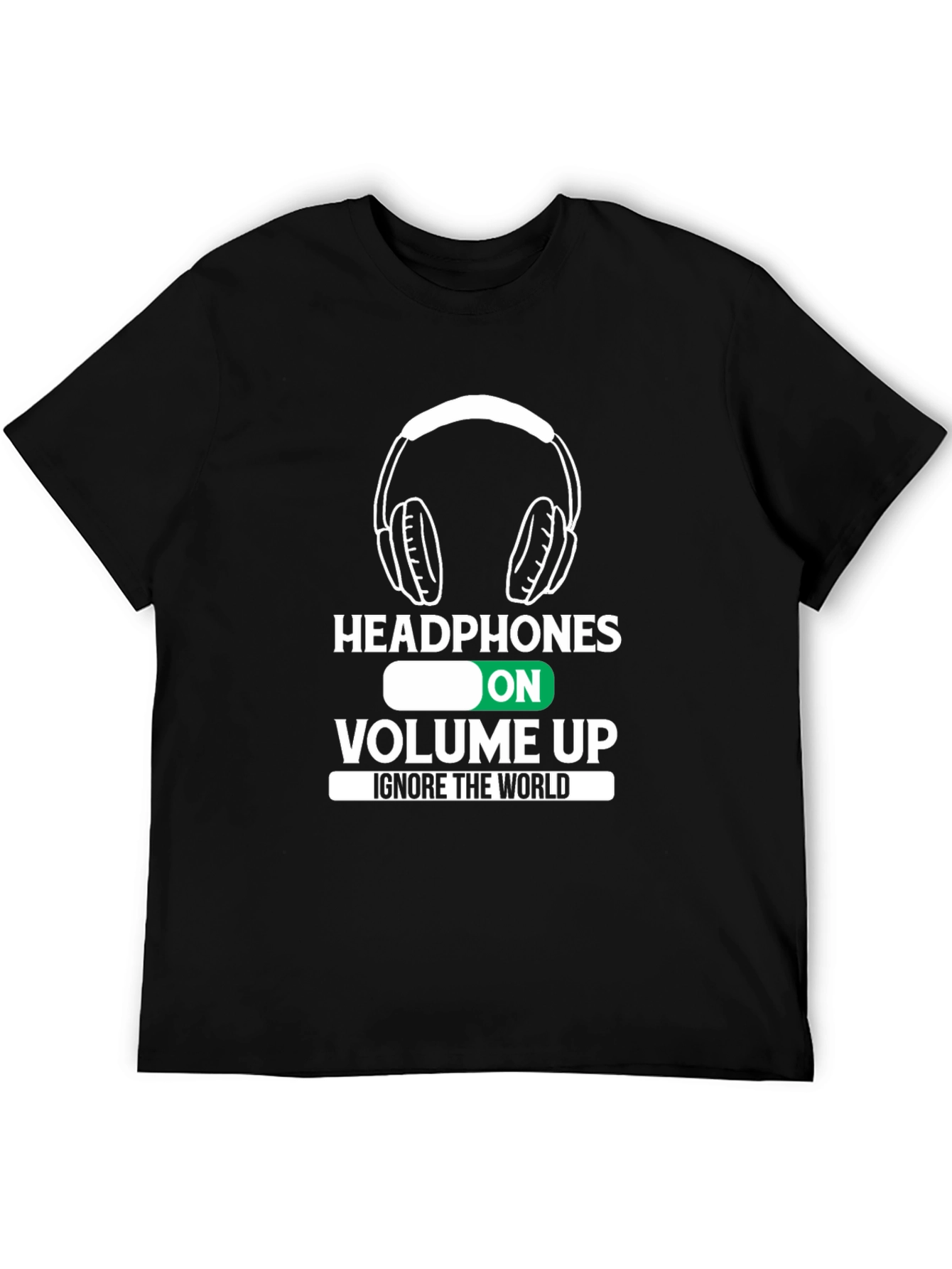 Black Headphones On Volume Up Black T-Shirt view 5