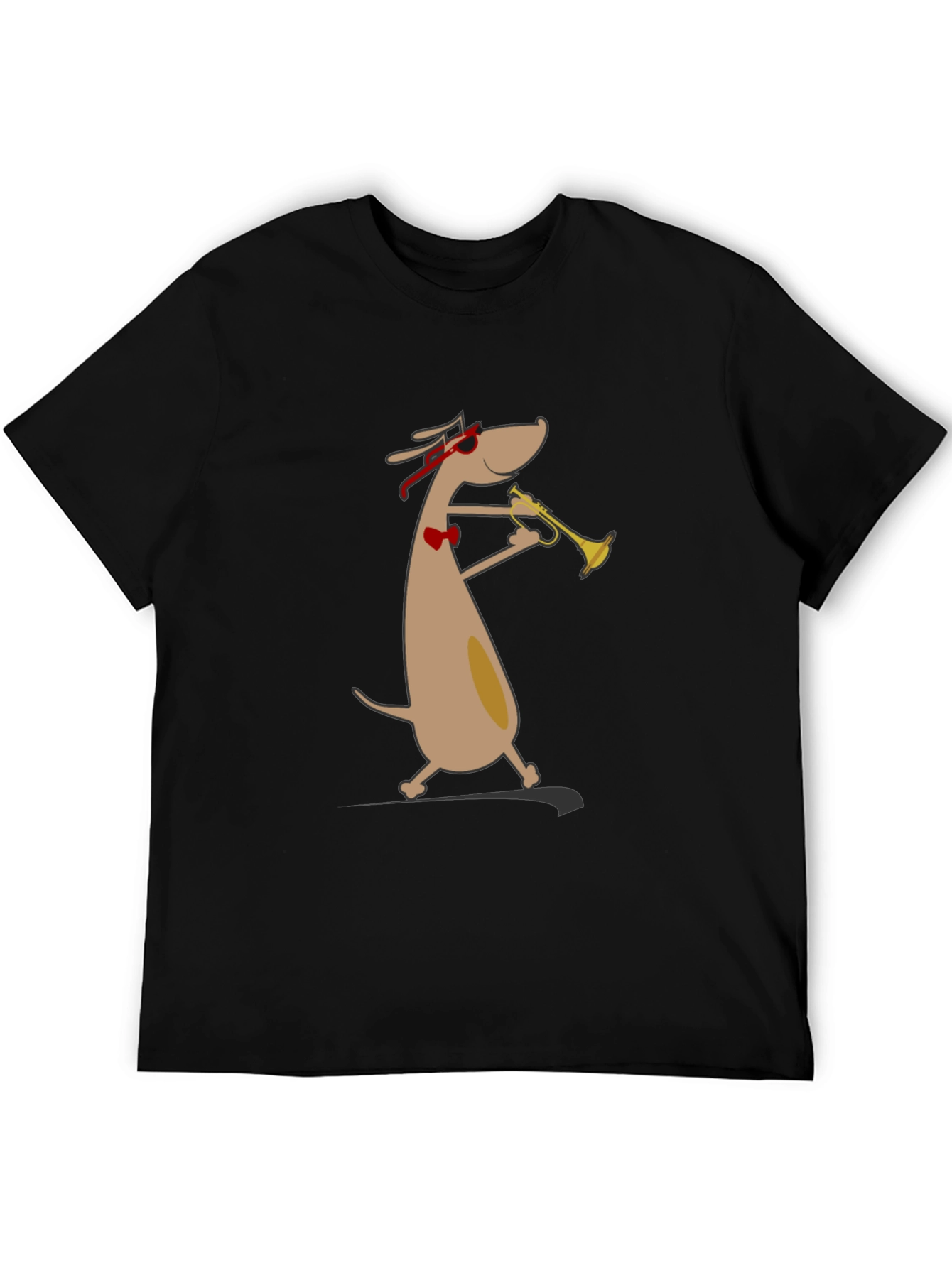 Black Cool Dog Trumpet Player Graphic Tee - Black Cotton Shirt view 5
