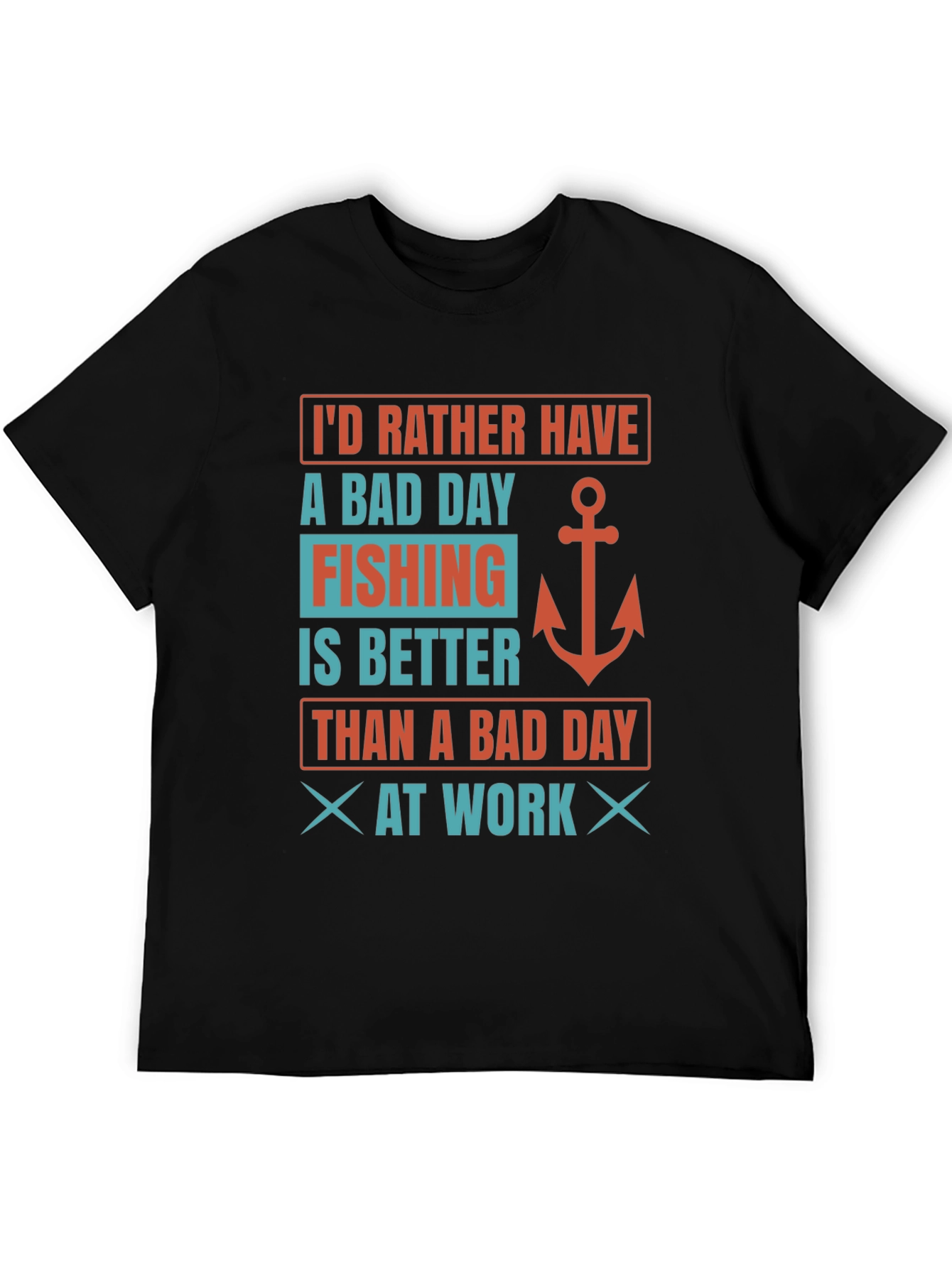 Black Fishing Lover's T-Shirt: Bad Day Fishing Better Than Work view 5