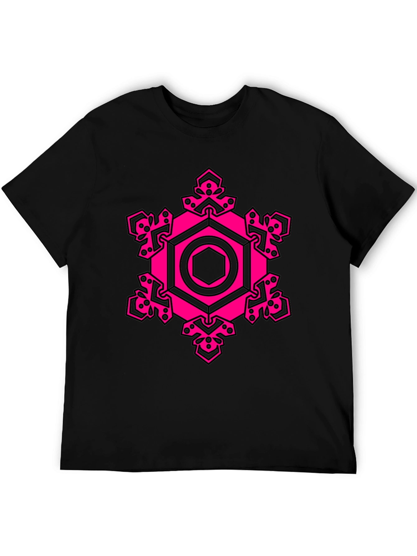 Black Geometric Pink Hexagon Graphic T-Shirt view 5