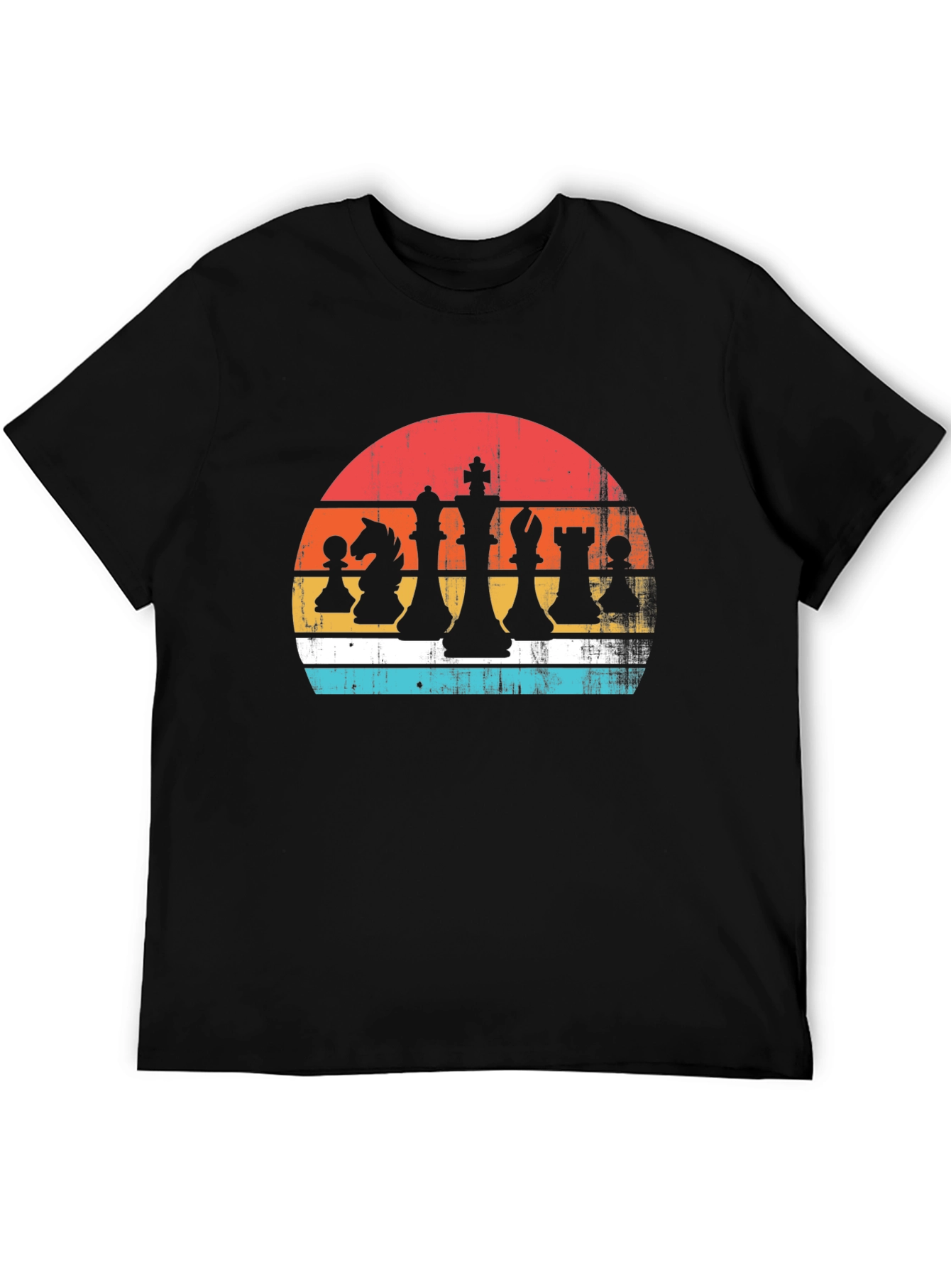 Black Retro Chess Piece Sunset Graphic Tee - Classic Board Game Style view 5